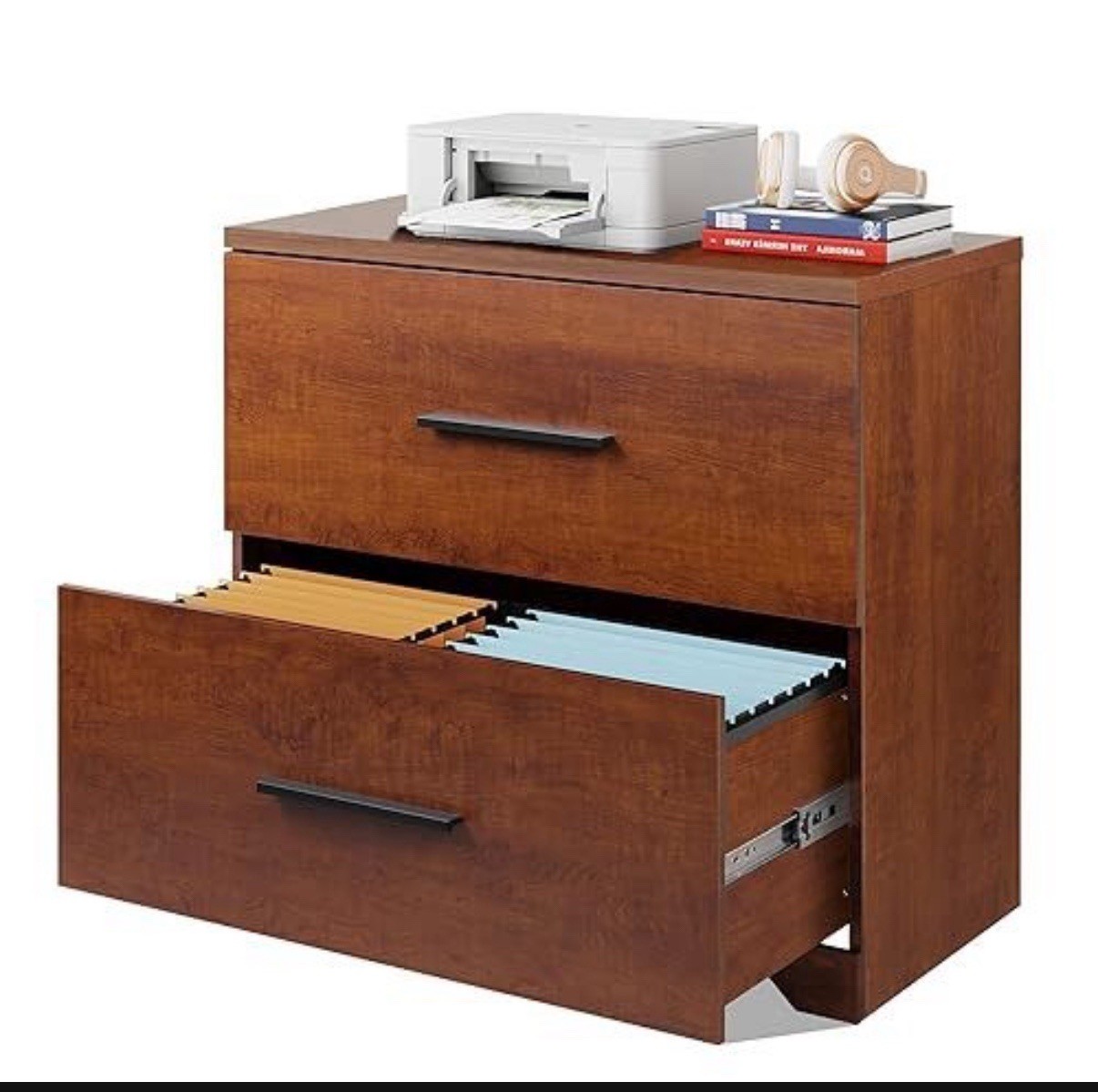 2 Drawer Lateral File Cabinet Walnut Wood Finish Fits Legal Letter A4 Files
