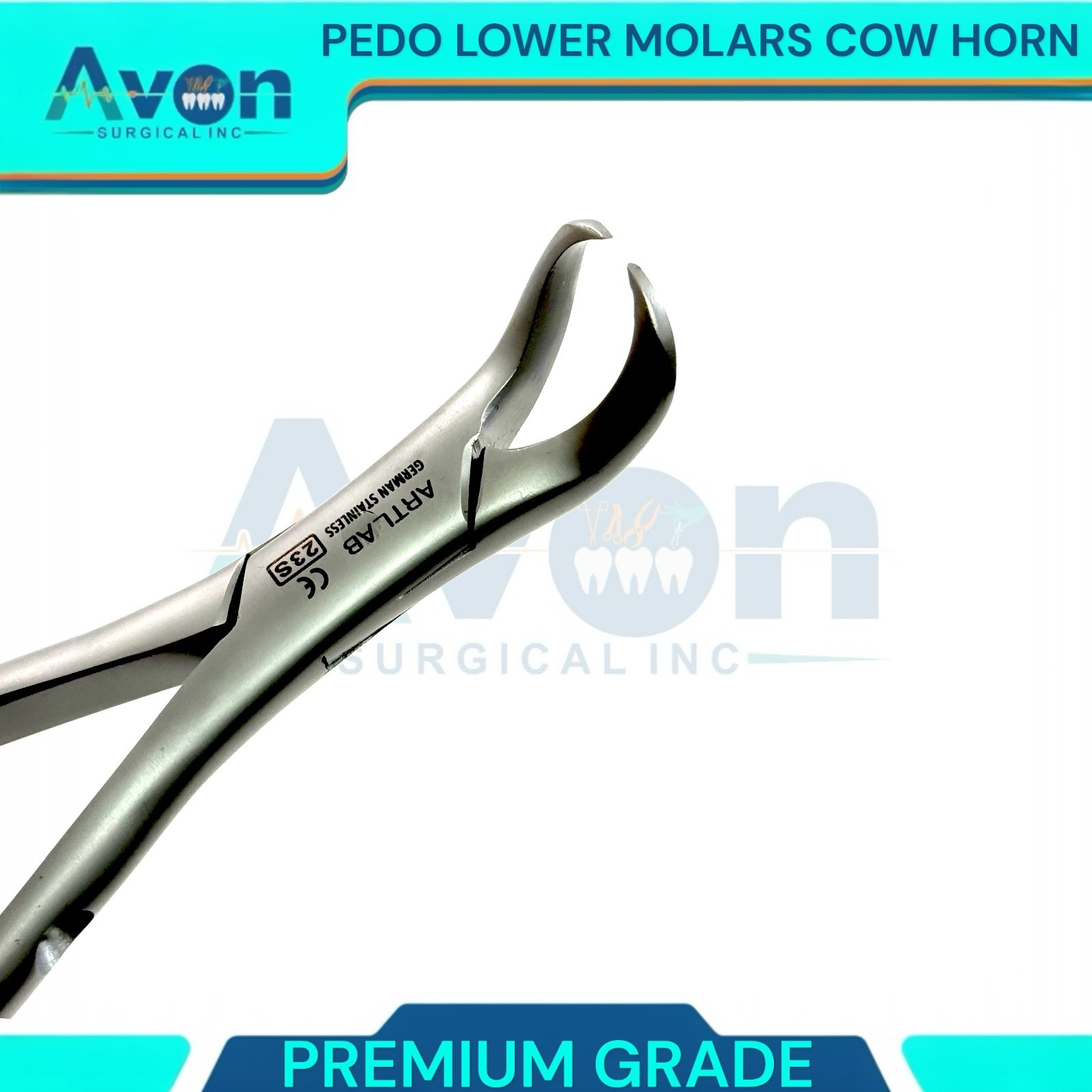 23S Pediatric Lower Molar Extraction Pliers, Cow Horn Beak, Perforated Handle 1x
