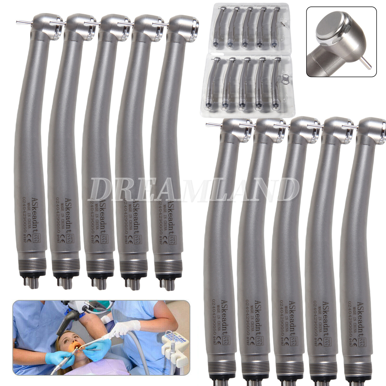 1/10 USA Dental Fiber Optic High Speed Handpiece 2/4H LED E-generator
