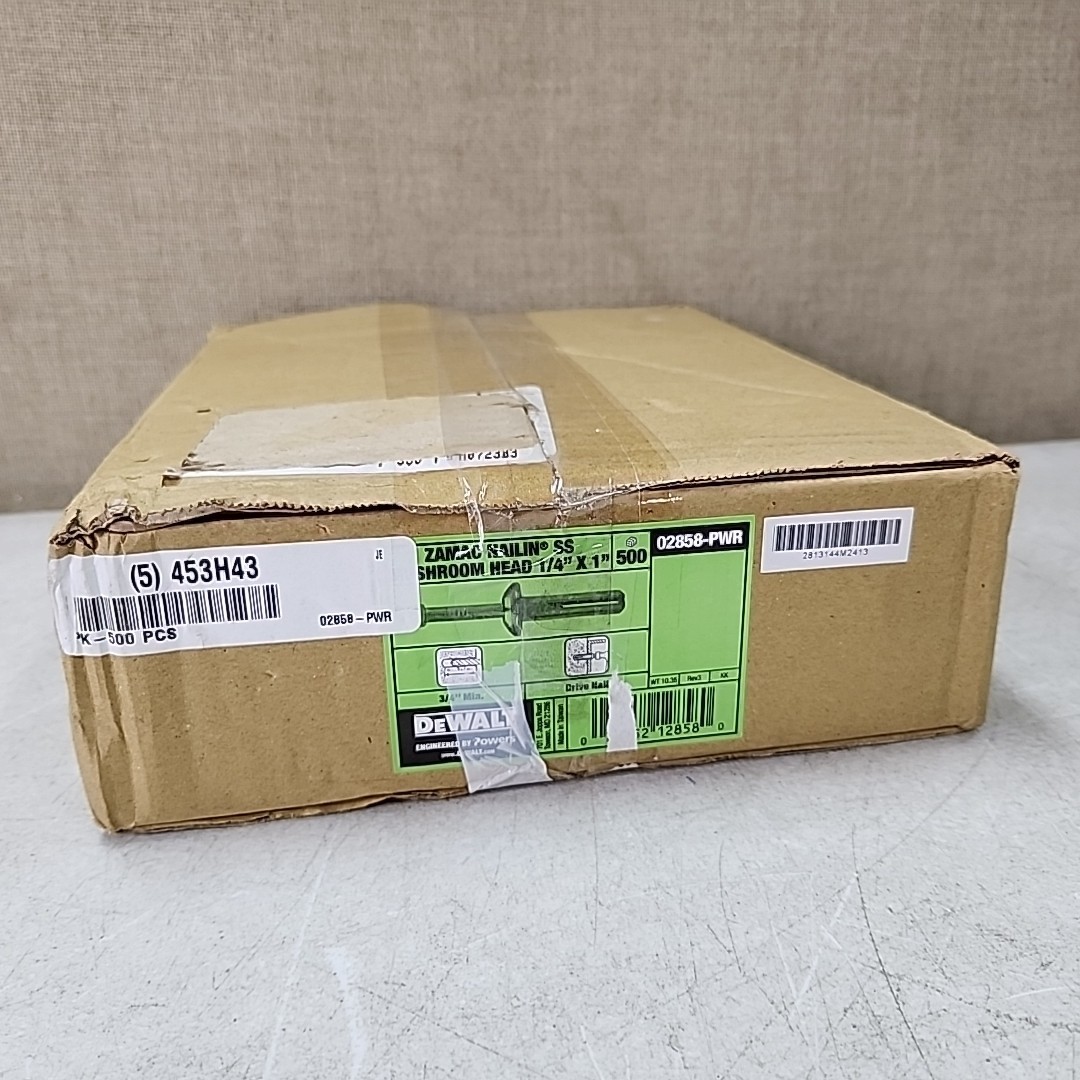 NEW Dewalt Zamac Nailin Mushroom Head 1/4″ x 1″ (100 Pack). Lot of 5