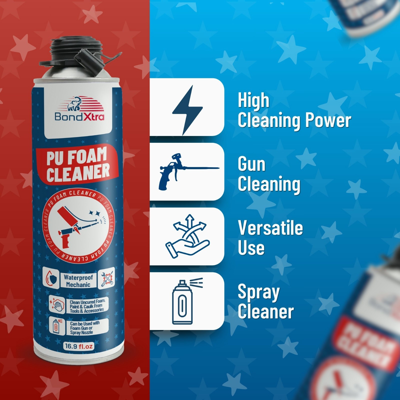 BondXtra Spray Foam Gun Cleaner 2×16.9 Professional Applicator Residue Remover