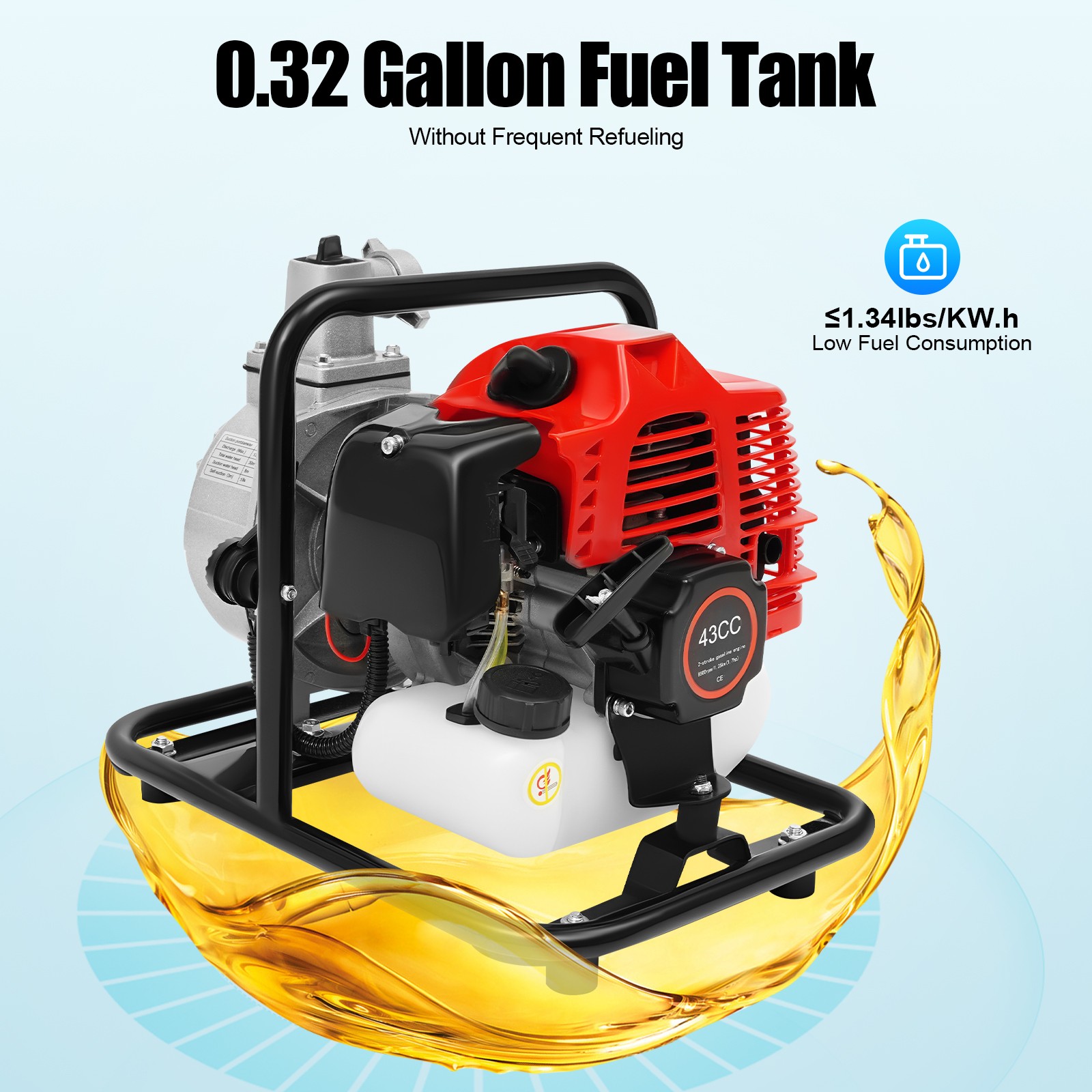 1.7 Hp 1 Gas Power Semi-trash Water Pump High Pressure Irrigation Transfer Pump