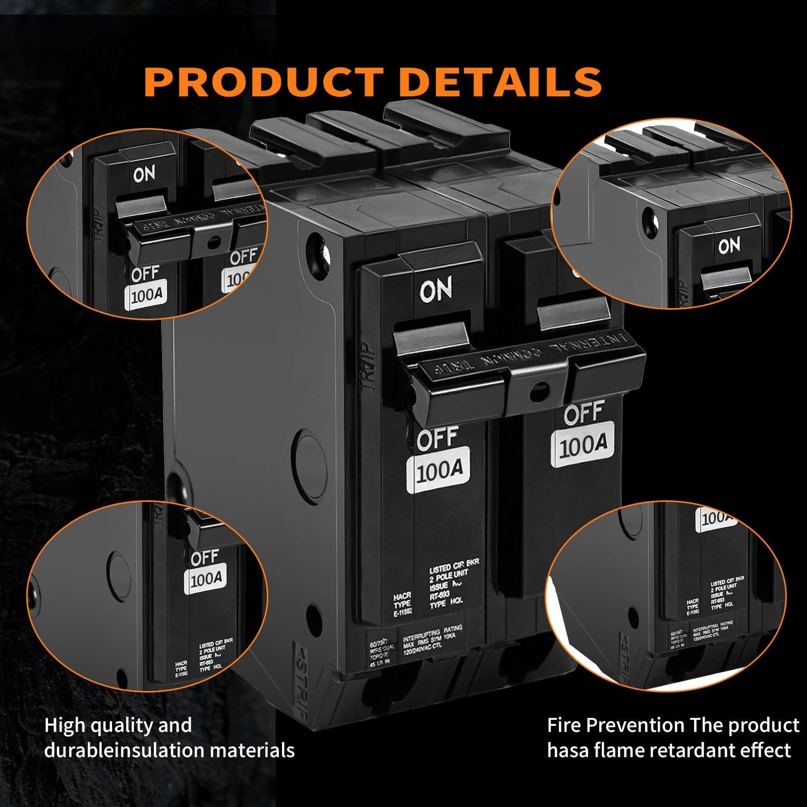 100 Amp 2-Pole Circuit Breaker, Plug-in Mount, Thermal Magnetic, 10KA, 120/240V