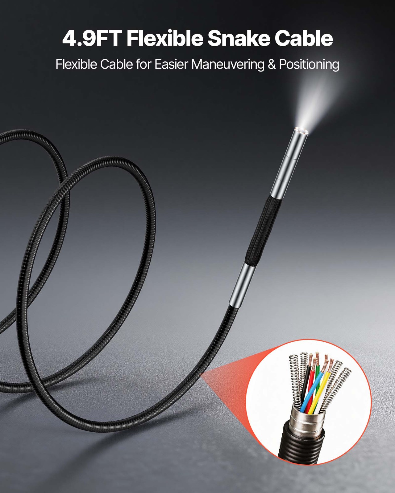 VEVOR 2-Way Articulating Borescope with 0.15″ Ultra Slim Lens 5″ Screen 8X Zoom