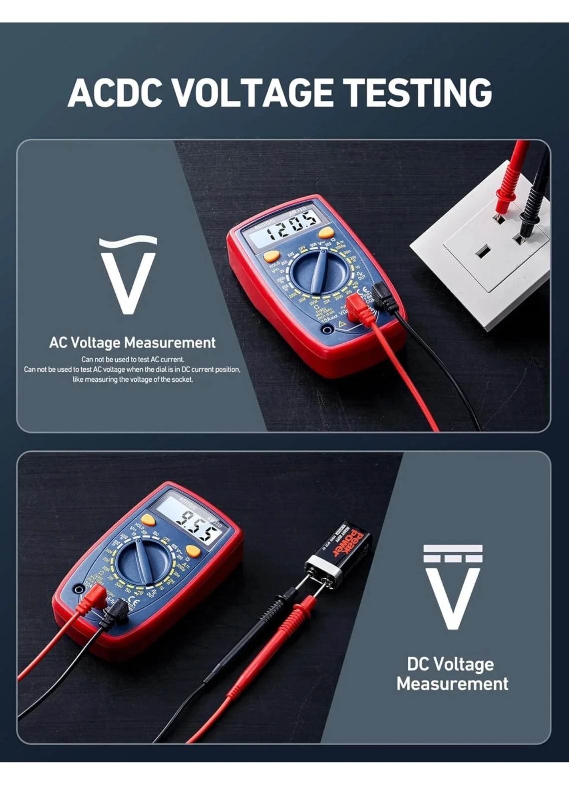 AstroAI Digital Multimeter Tester 2000 Counts with DC AC Voltmeter and Ohm Volt