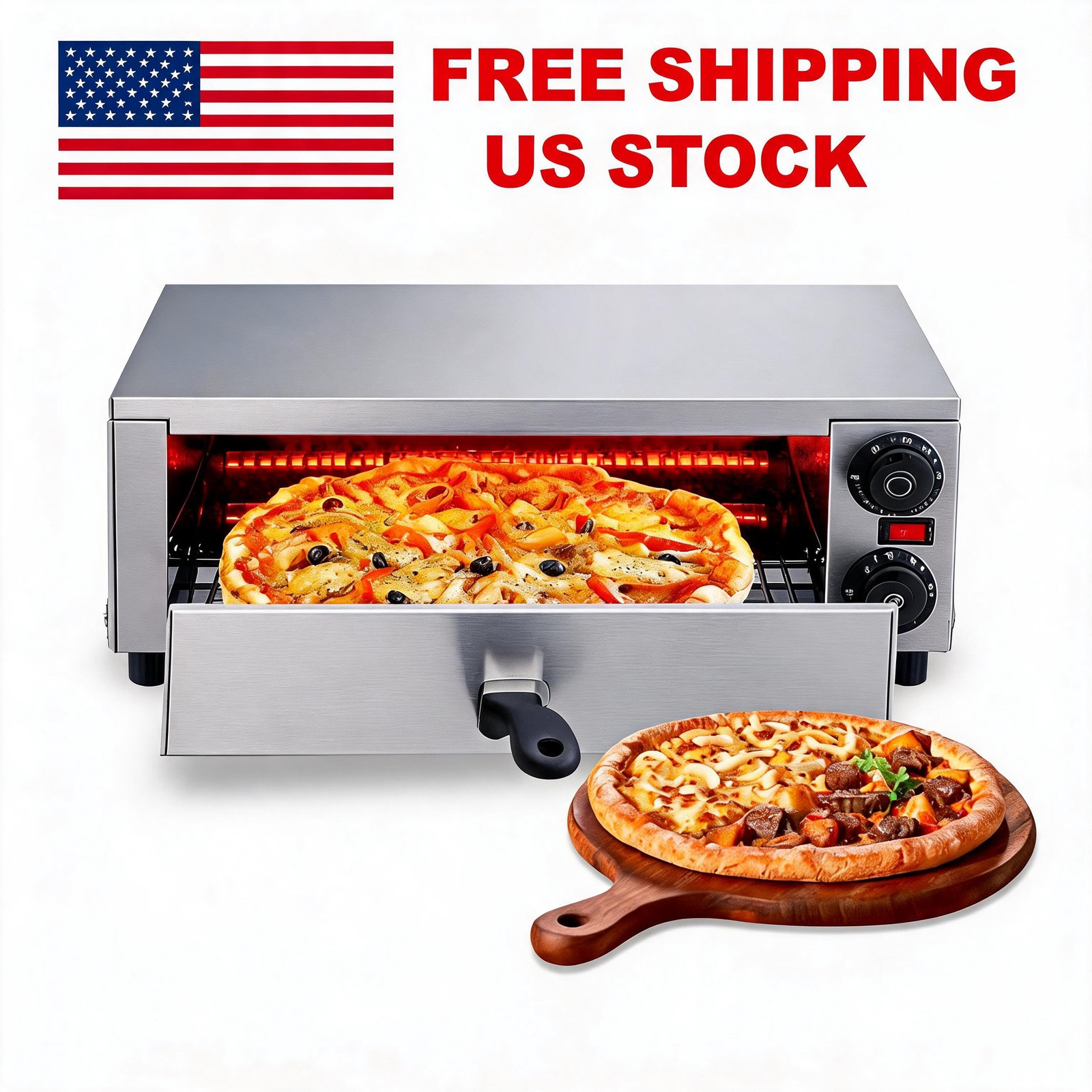 16 Inch Steel Countertop Pizza Oven for Bakery Snack Cooking Stainless
