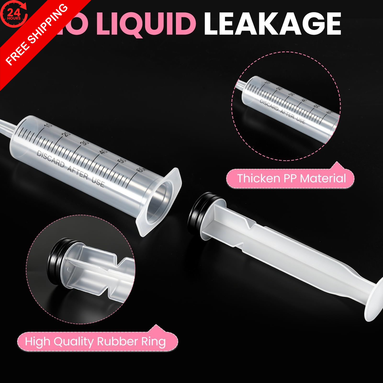 18 PCS 60ml Oral Syringe With Cap, Plastic 60 milliliters, transparent