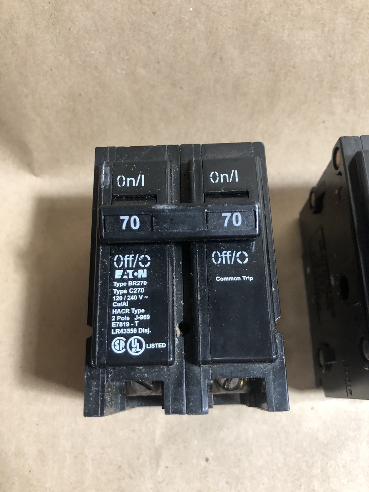 Lot Of Eaton 2 Pole Unit Circuit Breakers Type C Common Trip (70amp, 50, 40, 20)
