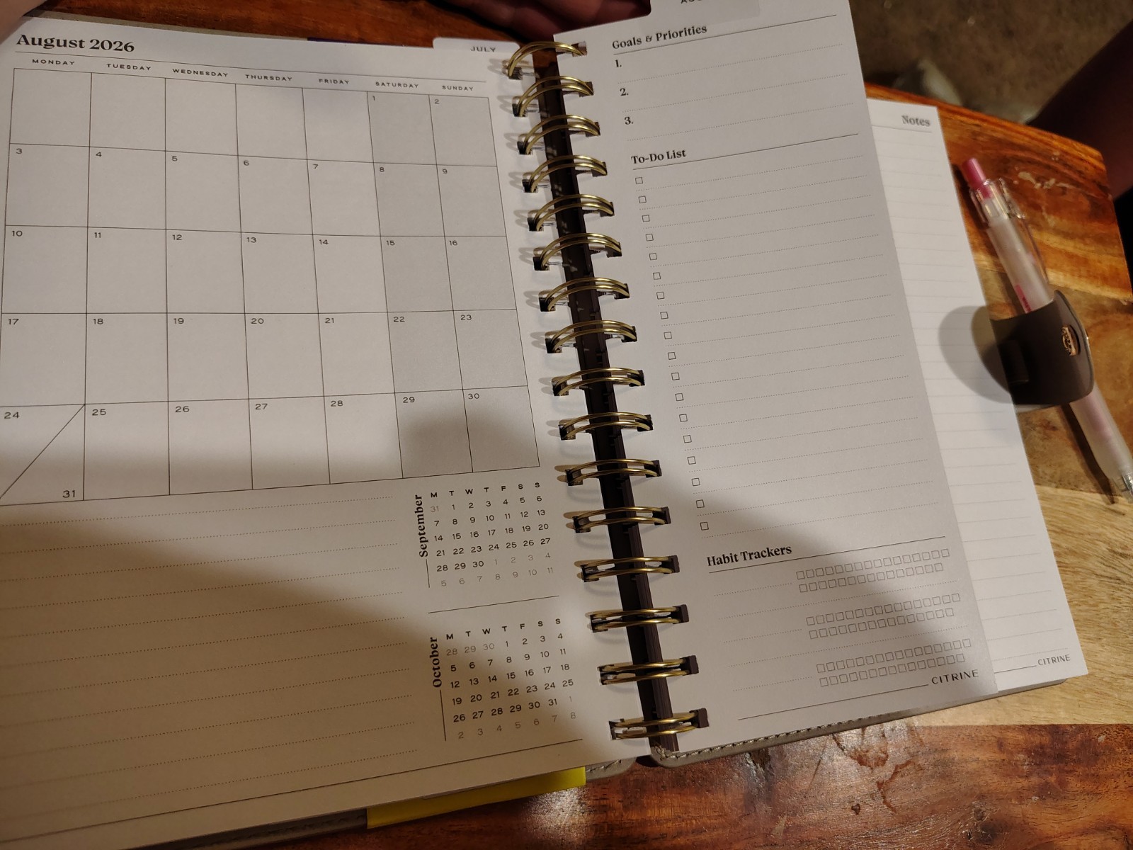 Citrine Planner academic year 26-27 Weekly/Monthly Spiral Faux Leather Planner