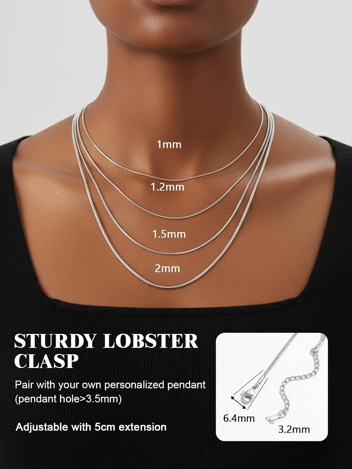 Snake Chain Necklace, 1/1.2/1.5/2mm 14K Gold Plated Womens Chains | Hypoaller…