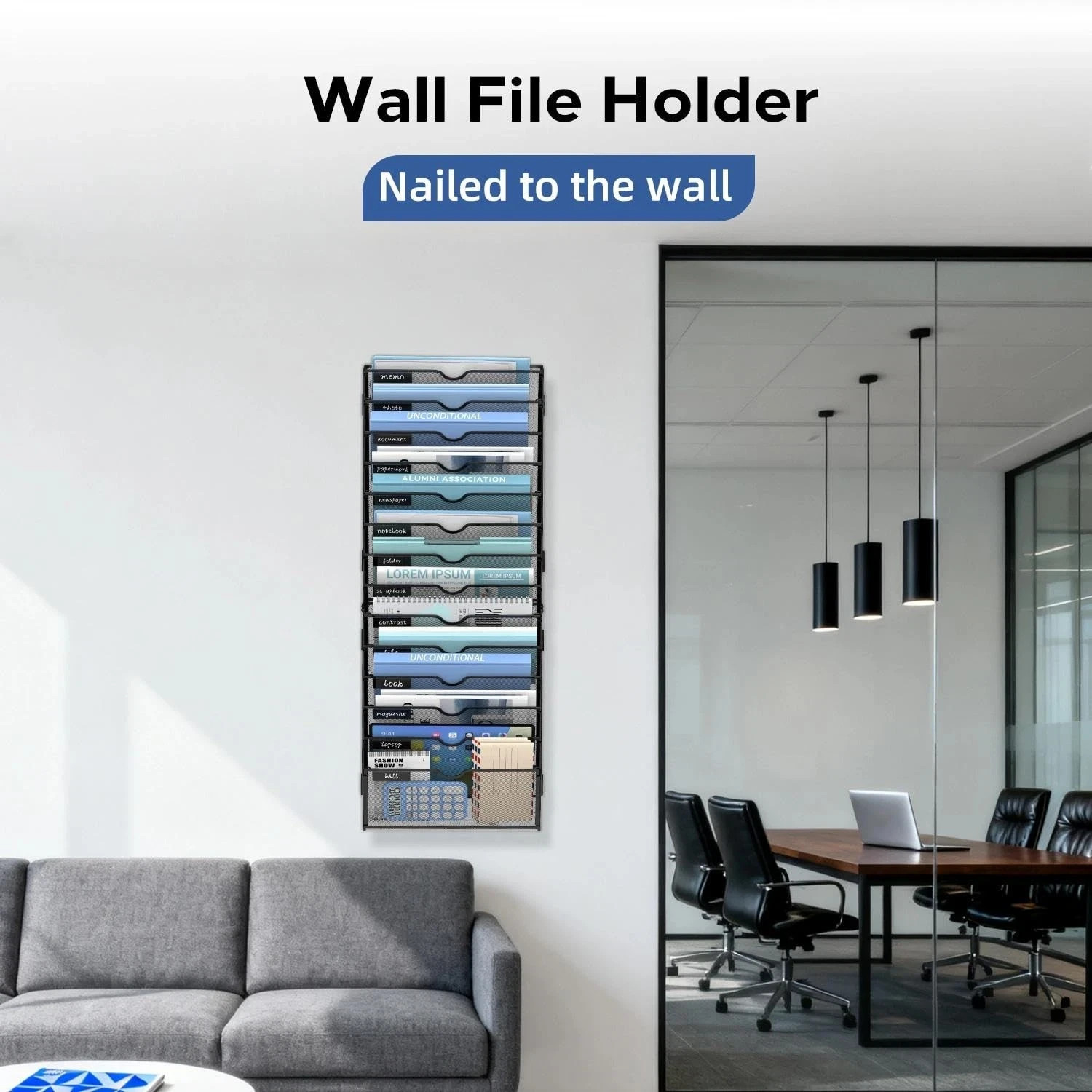 JMHUD 14 Tier Wall Hanging File Organizer, Paper Folder Holder black