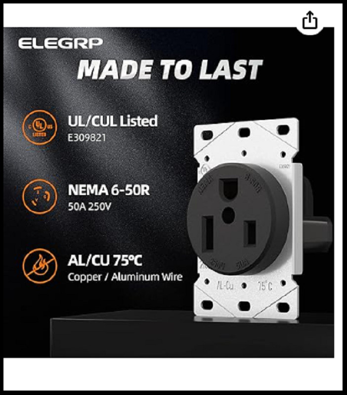 t50 Amp 125/250V NEMA 6-50R Power Outlet Heavy-Duty 50A Receptacle for Welders