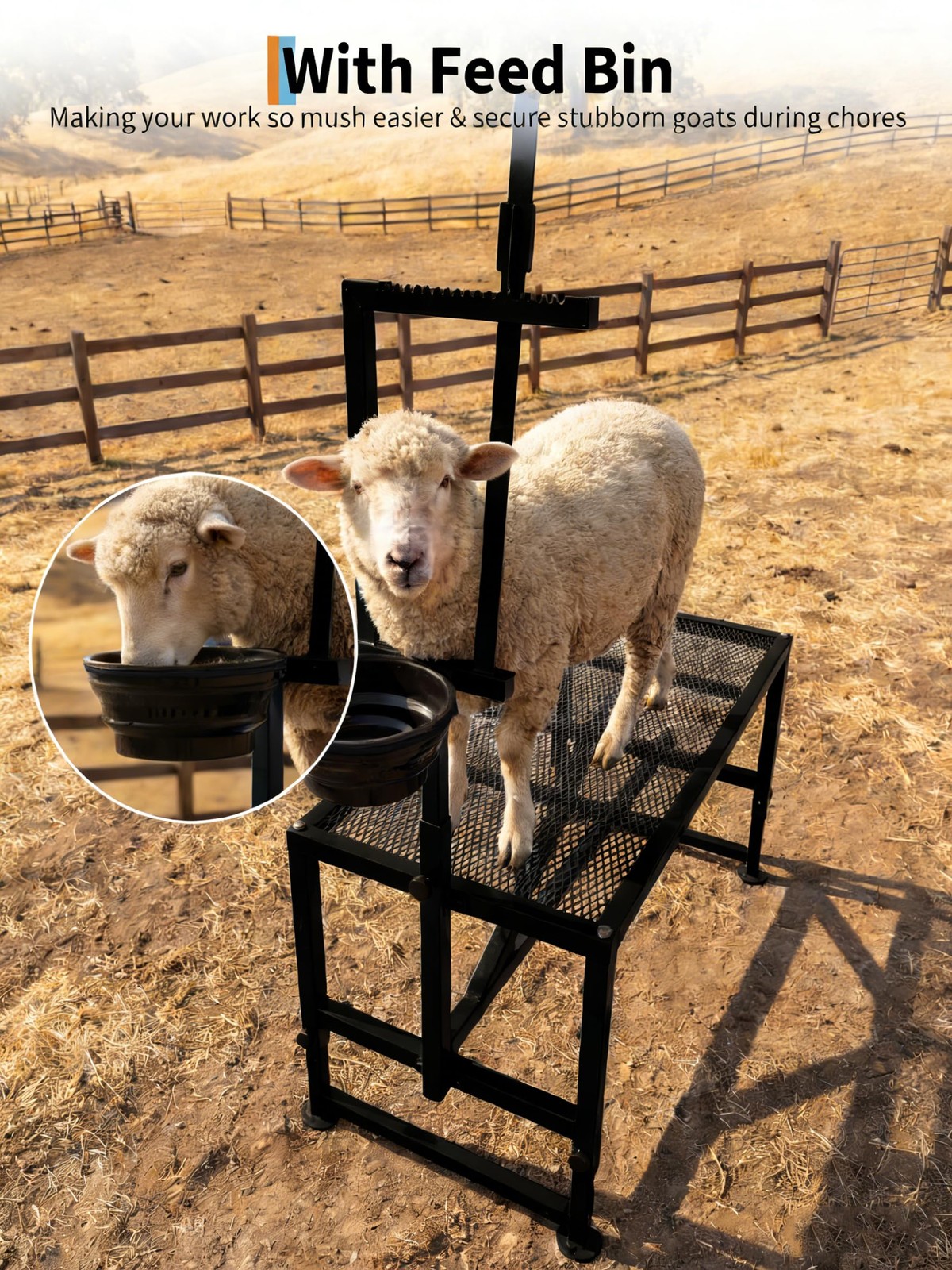 Adjustable Goat Milking Stand 47″ 600 LBS, Heavy Duty w/ Feed Bin & Headpiece