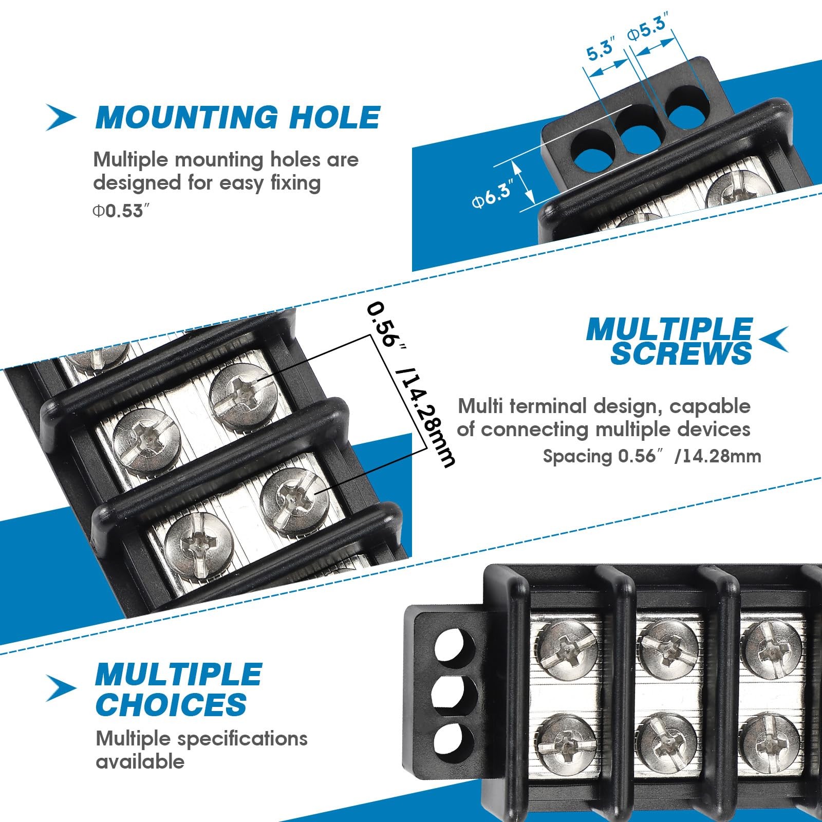 Marine Terminal Blocks TBD Double Row Stainless 10-22AWG 30A 600V 8 Poles
