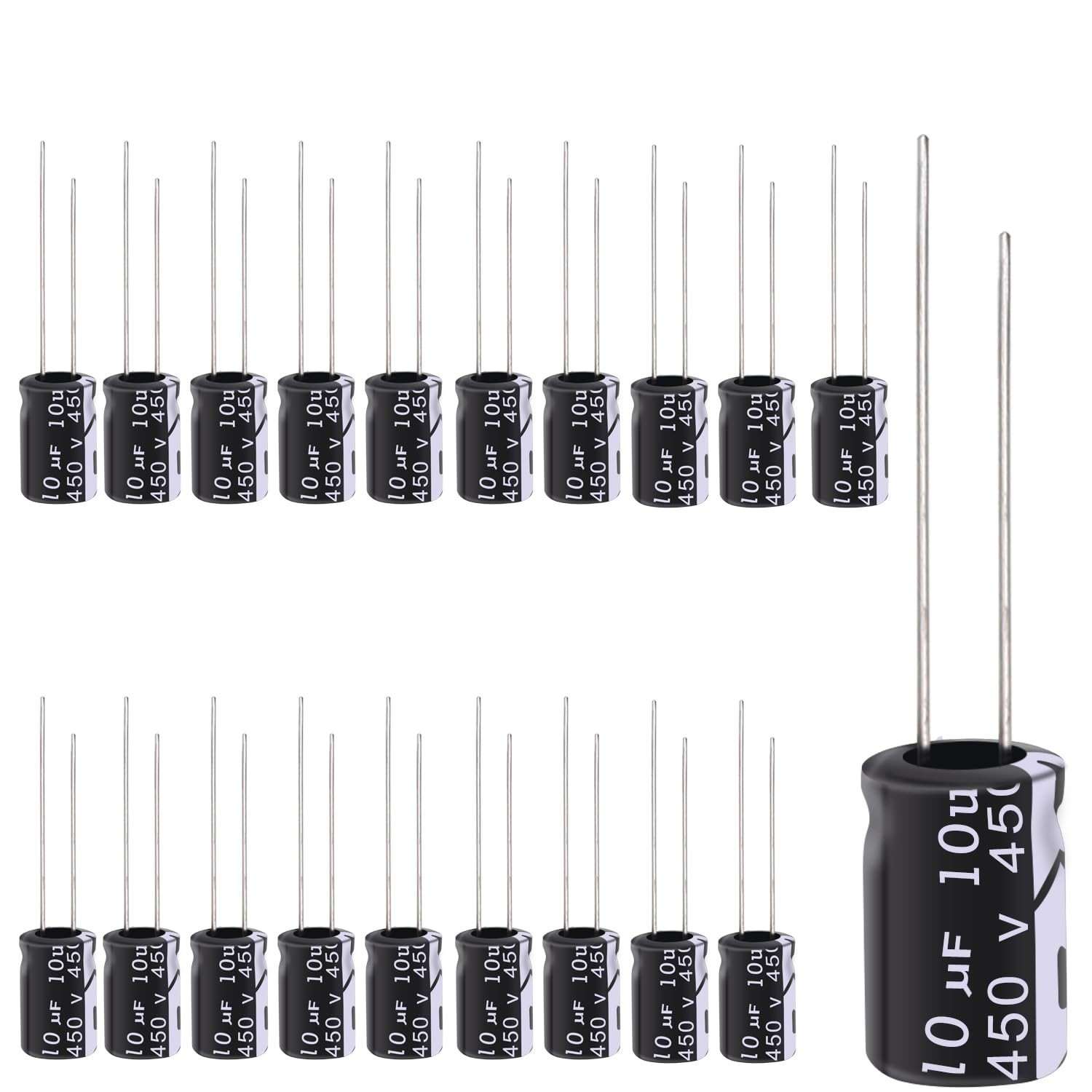 20Pcs Electrolytic Capacitor 10uF with Aluminum Radial Leads 10UF-450V-13X20