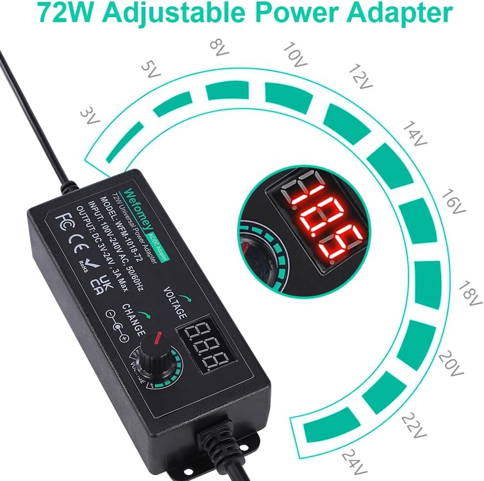 Universal Power Supply 3V~24V 3A 72W Adjustable Variable 3V 5V 9V 12V balck