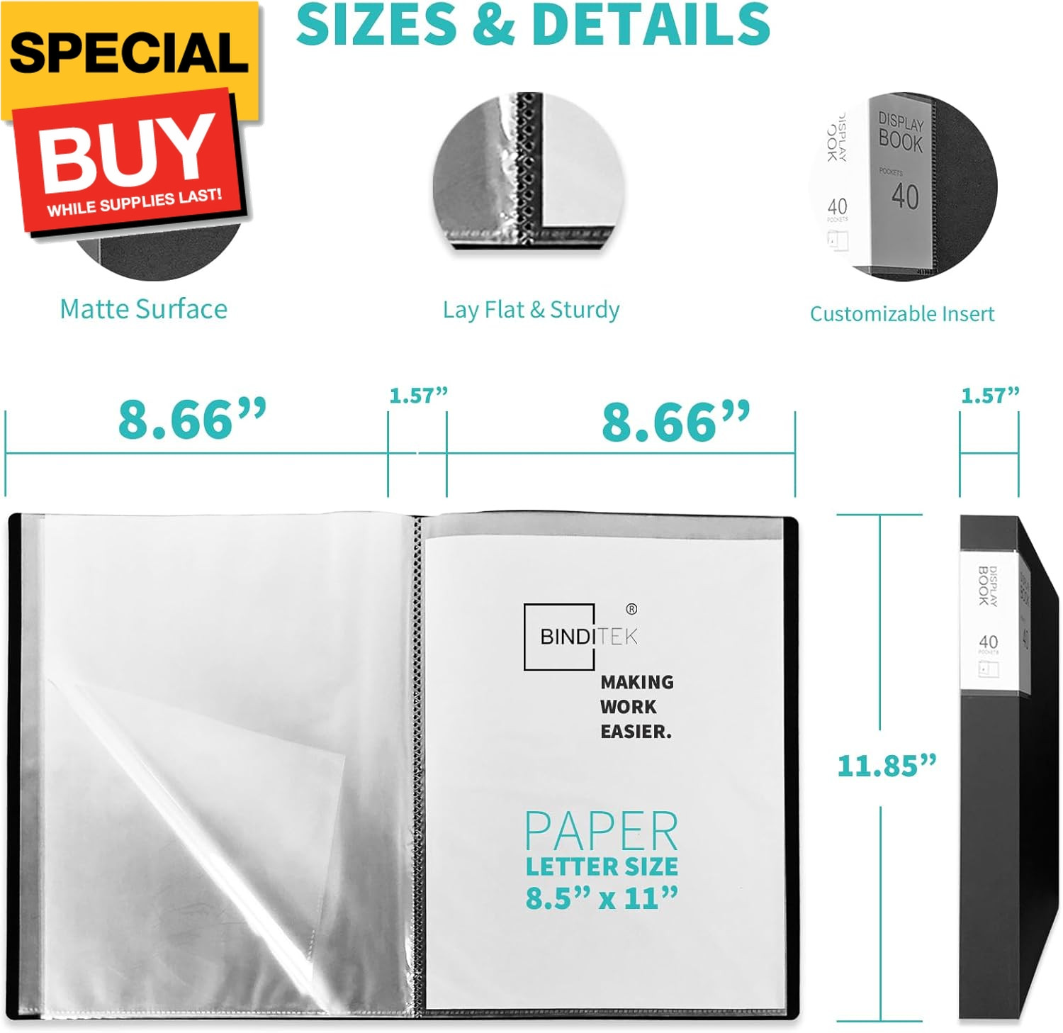 6 Pack 8.5×11 Inch Portfolio Folder Binder with Plastic Sleeves, 40 Pockets
