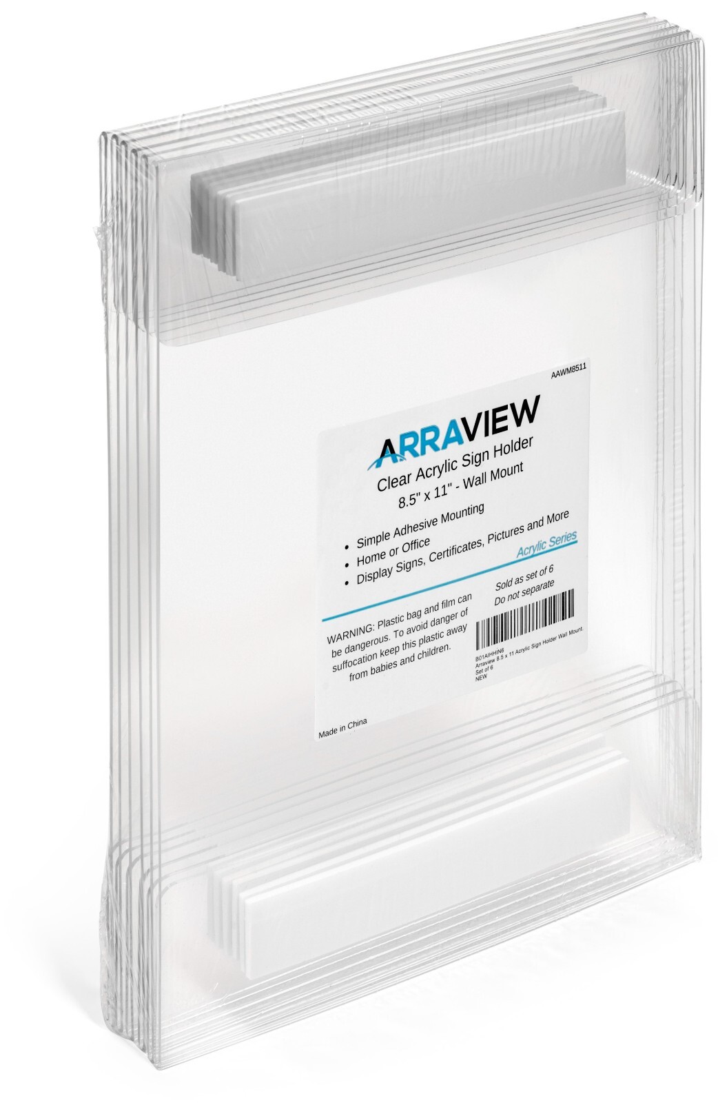 8.5 X 11 Wall Mount Acrylic Sign Holder 6 Pack Tape Clear Plastic Sign Arraview