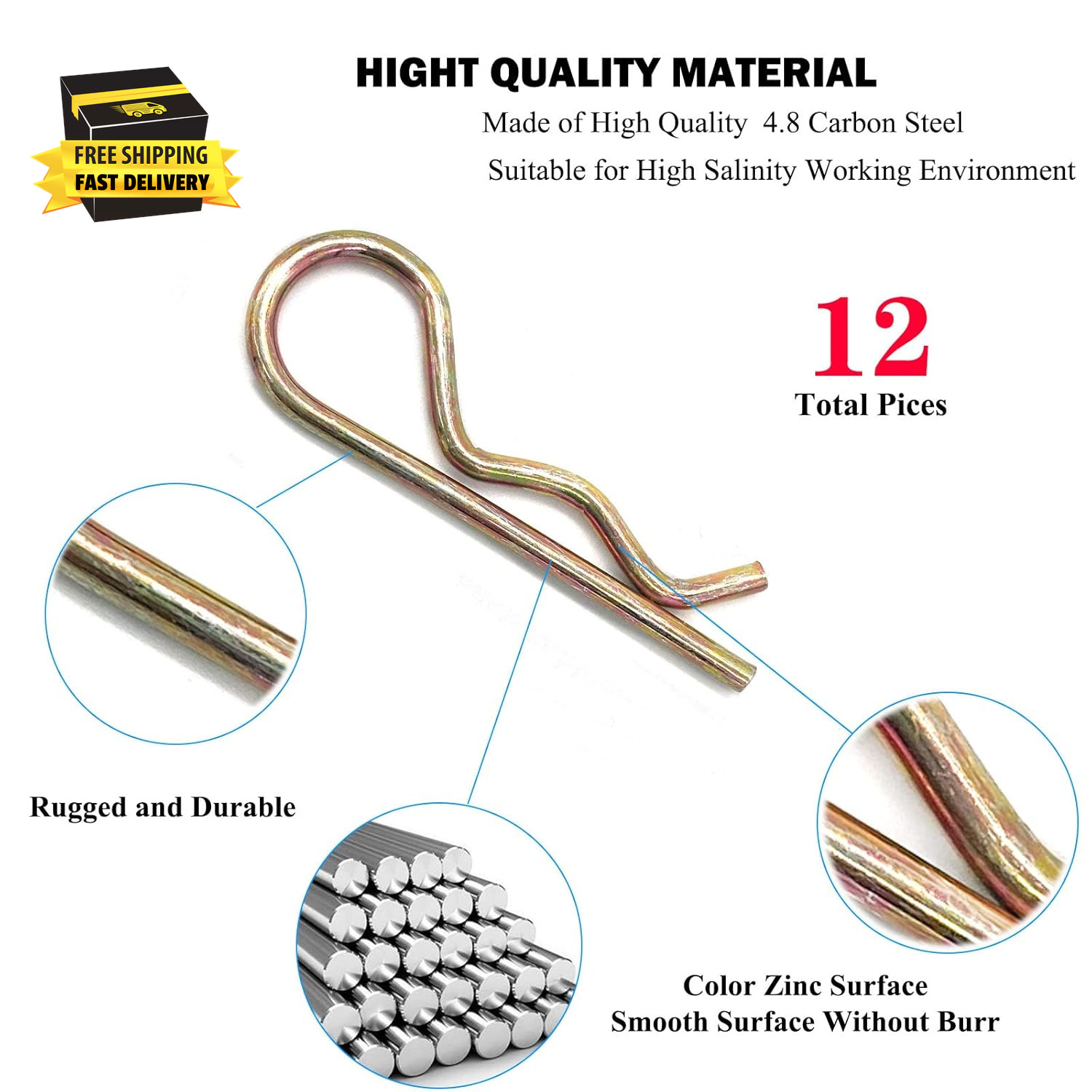 12 Pcs Heavy Duty Hitch Pins Clip R Clips Spring Retaining Wire Hair Pins Cotter