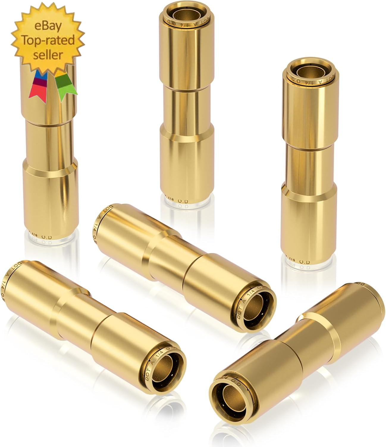 6 PCS 1/4 Brass DOT Air Line Fitting Straight Union Quick Connect Fittings 1/4 A