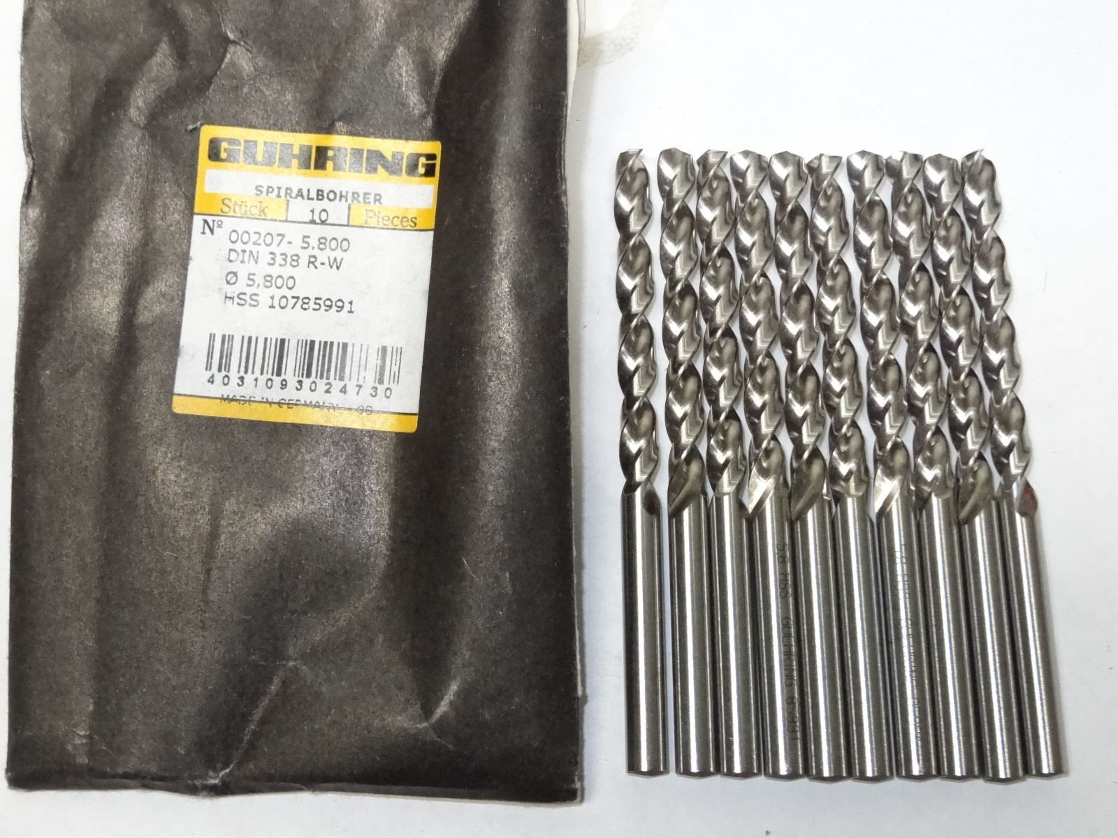 10 pcs GUHRING 207 5.8mm Bright Finish HSS Jobber Drills 5.80
