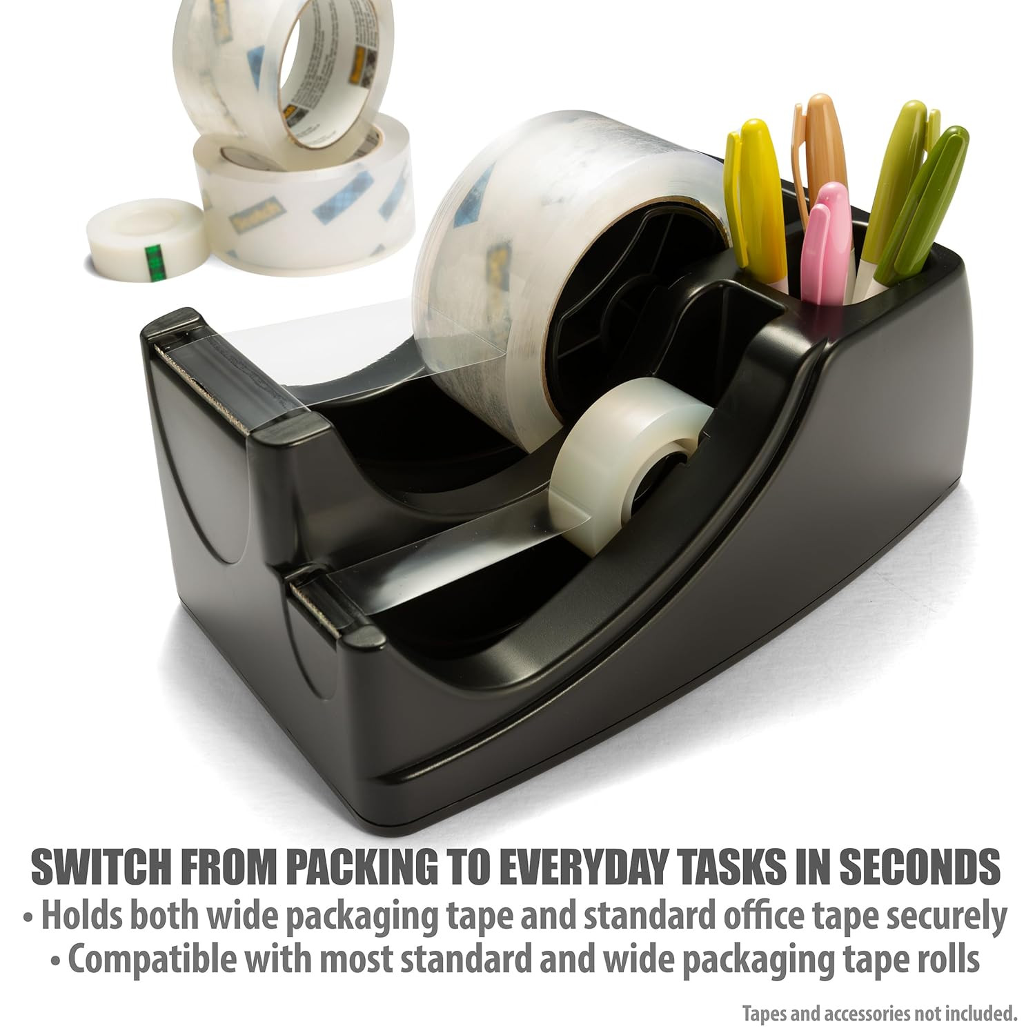 Recycled 2-In-1 Heavy Duty Tape Dispenser, 1″ and 3″ Cores, Black (96690)