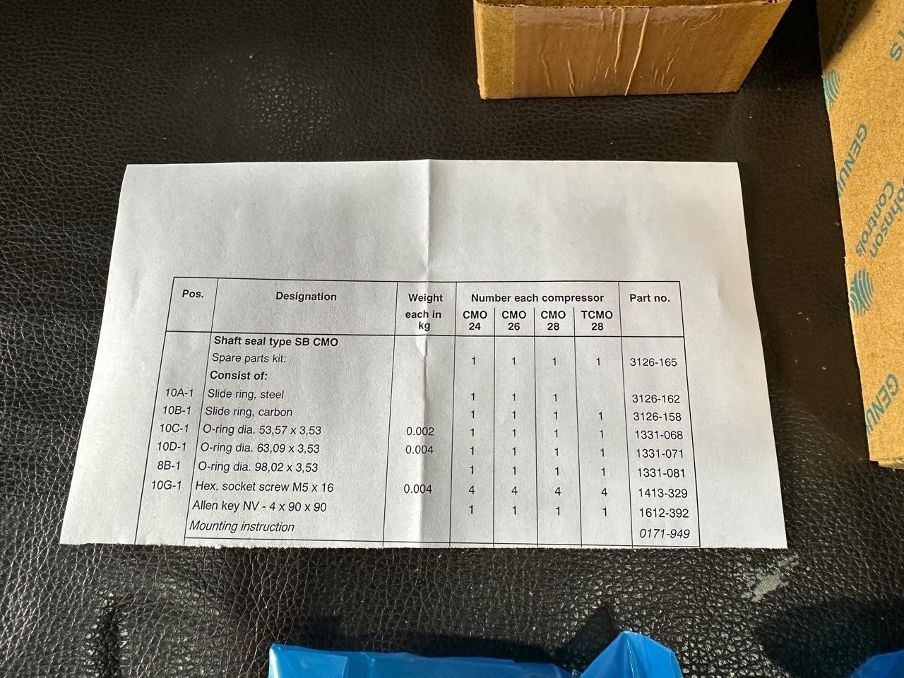SABROE CMO 24/26/28 SHAFT SEAL ASSEMBLY 3126-165