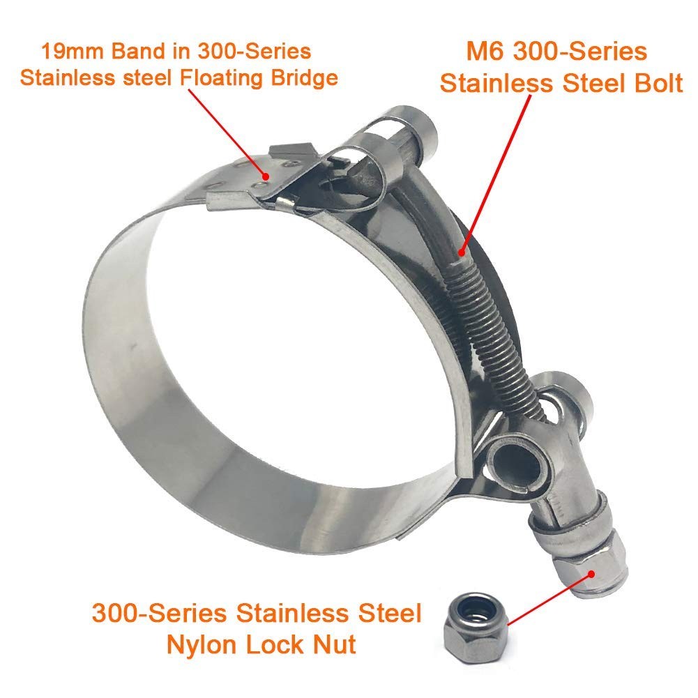 ISPINNER 2 Pack 3 Inch Stainless Steel T-Bolt Hose Clamps, Clamp Range 83-91mm f
