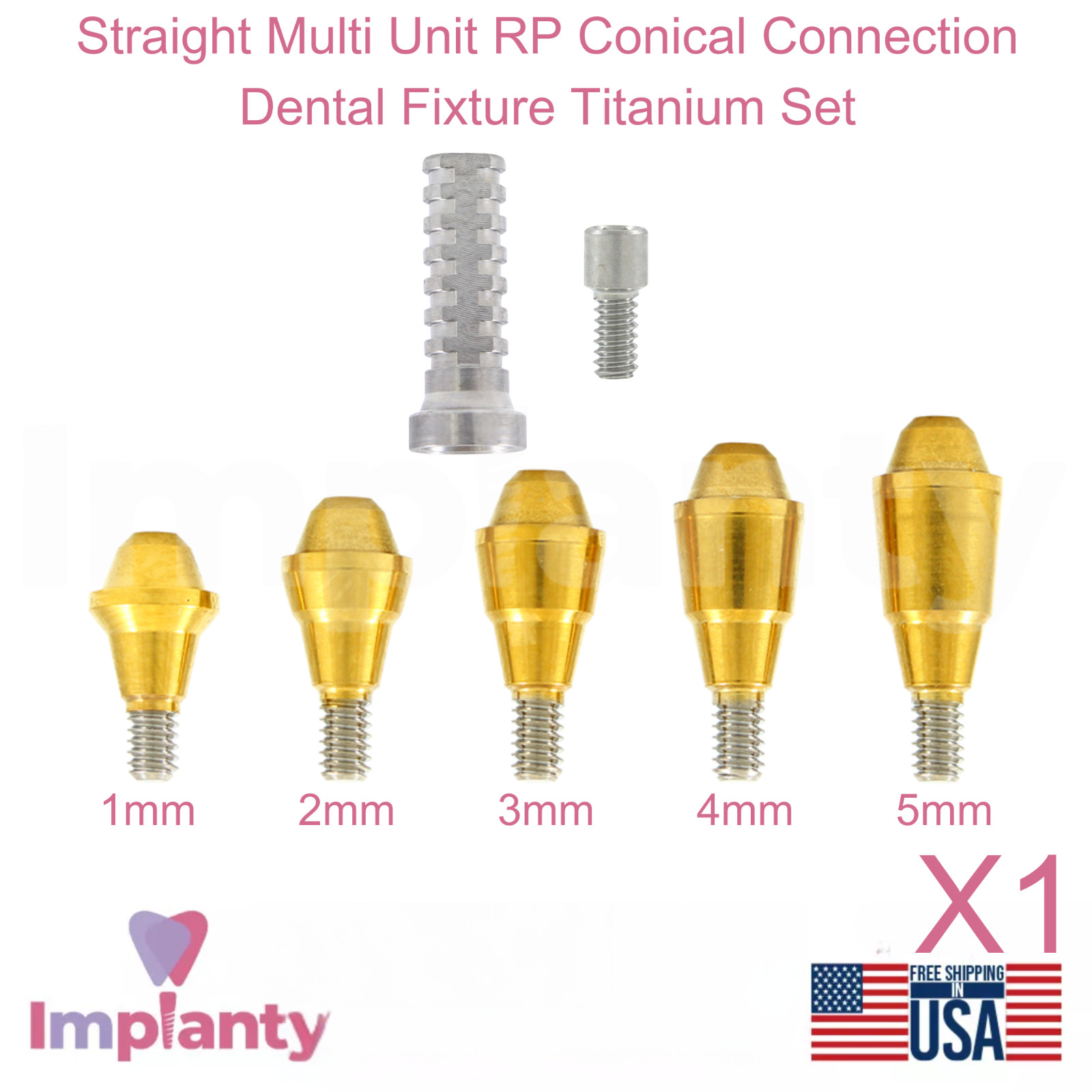 1x Dental Straight Multi Unit RP Conical Connection 2.65mm Titanium Sleeve Set