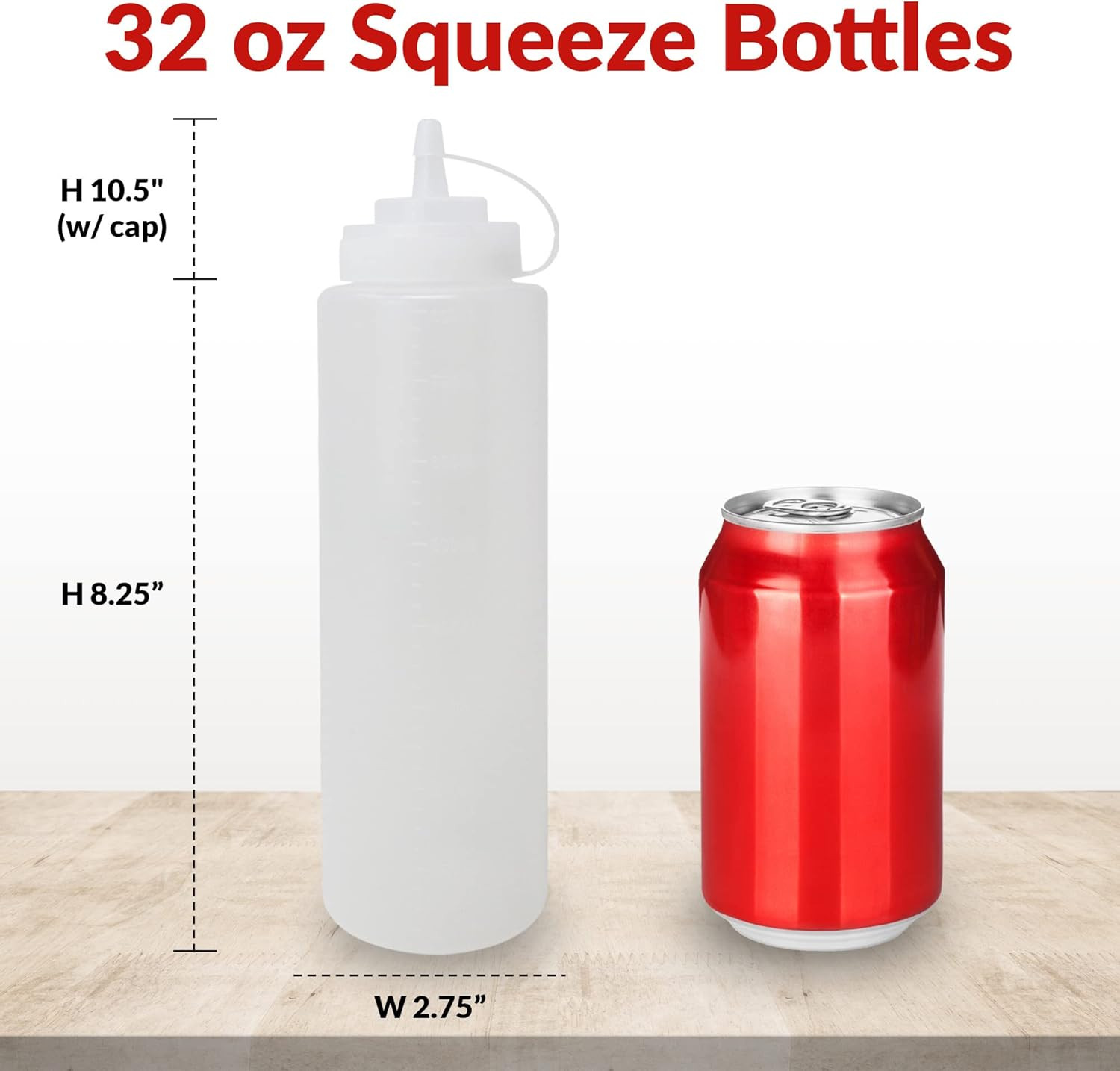 Plastic Squeeze Bottles, 32 oz. | 8 Pack | Condiment Squeeze Bottles for Sauces