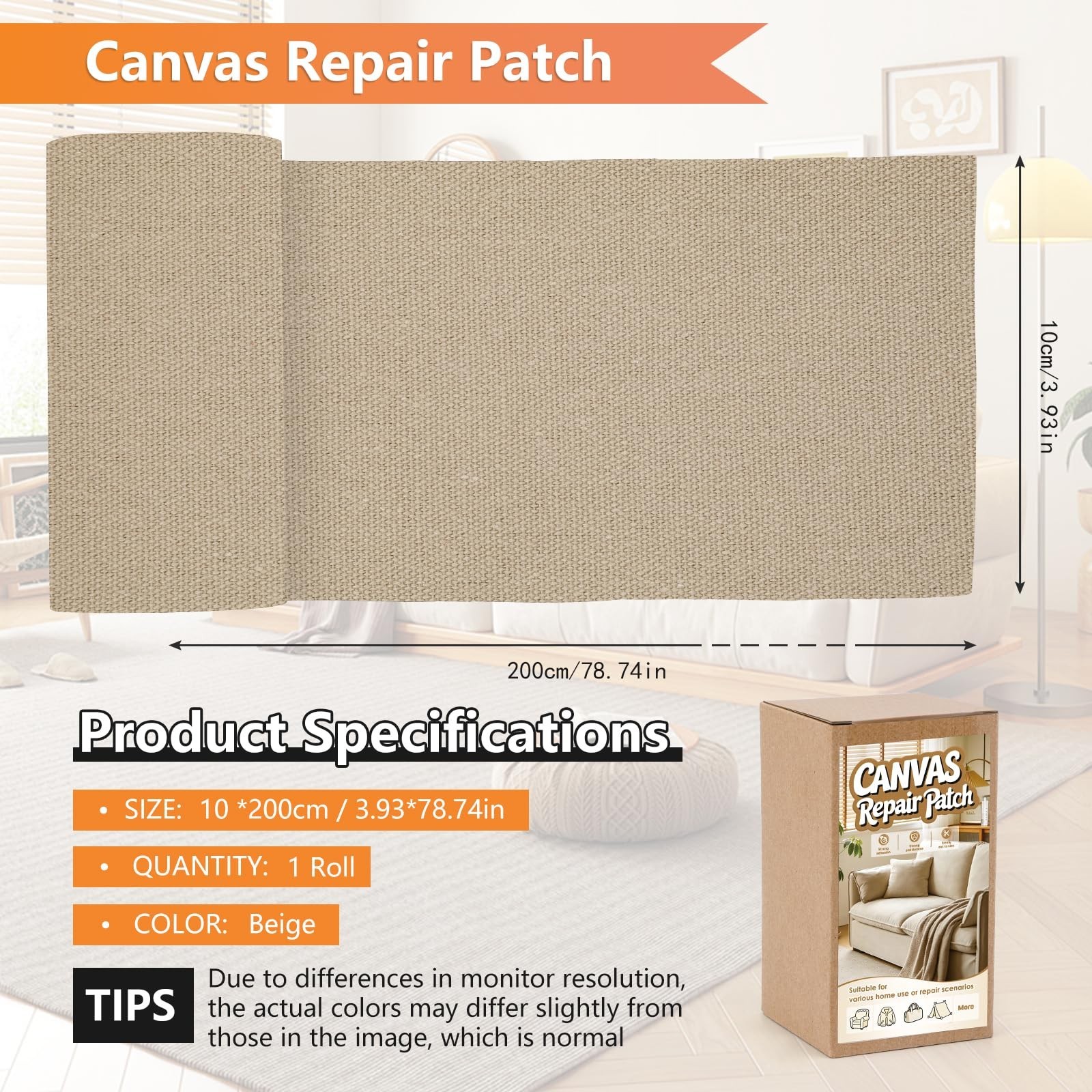 Self-Adhesive Canvas Repair Tape 4″x79″ – Waterproof Fabric Patch for Furniture,