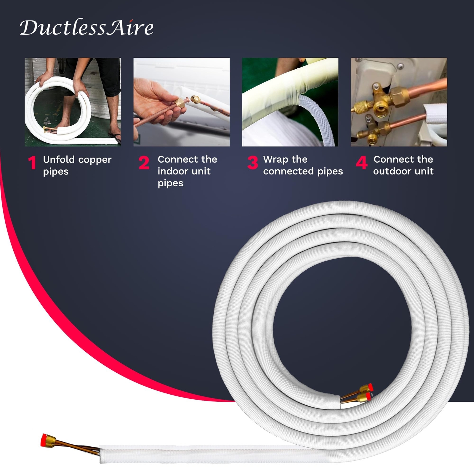 DuctlessAire – Insulated Copper Twin Coil Mini Split Line Set – HVAC & AC Hos…