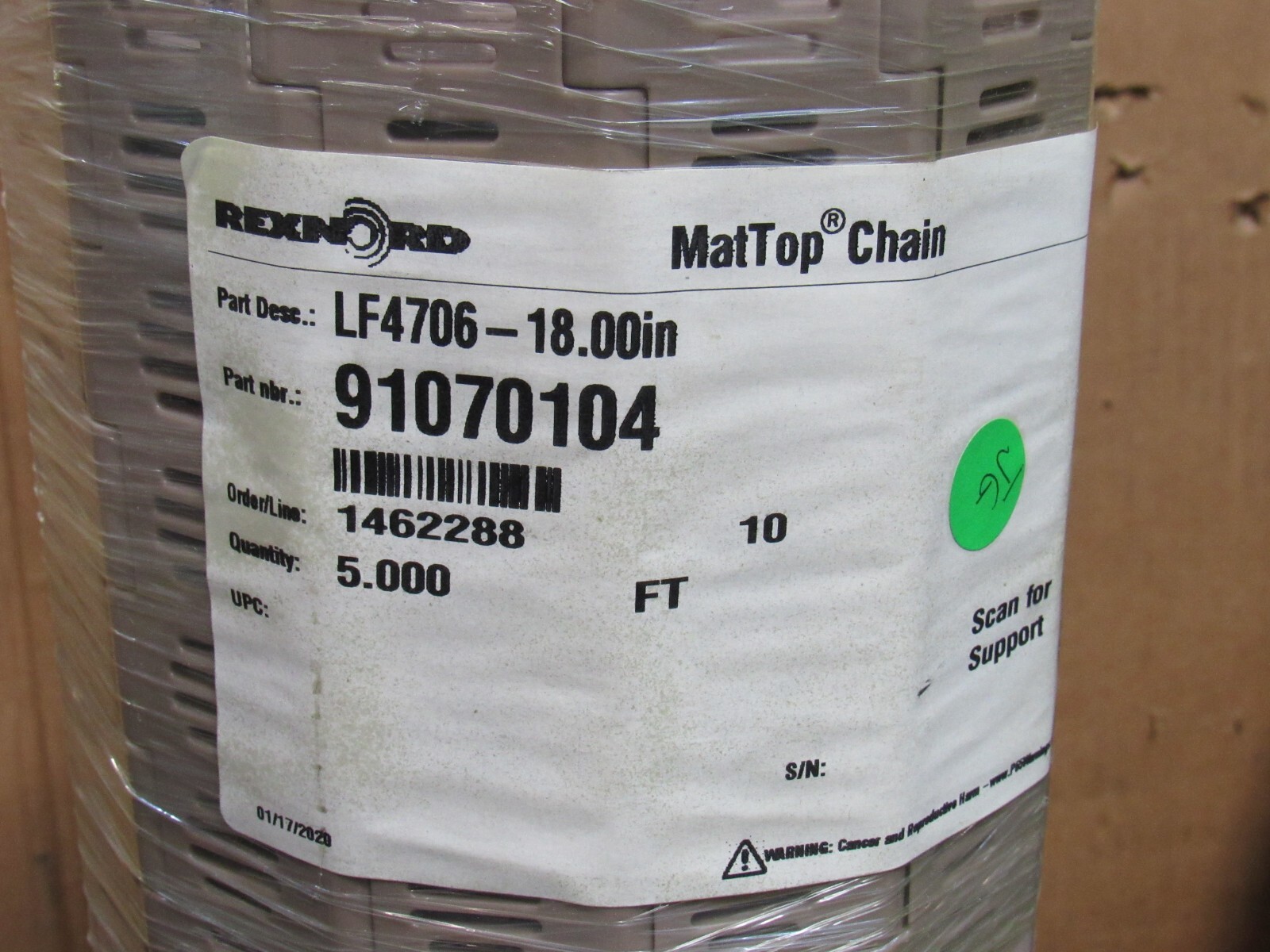 NEW REXNORD MAT TOP CHAIN LF4706-18.00IN 91070104 18″W 5FT