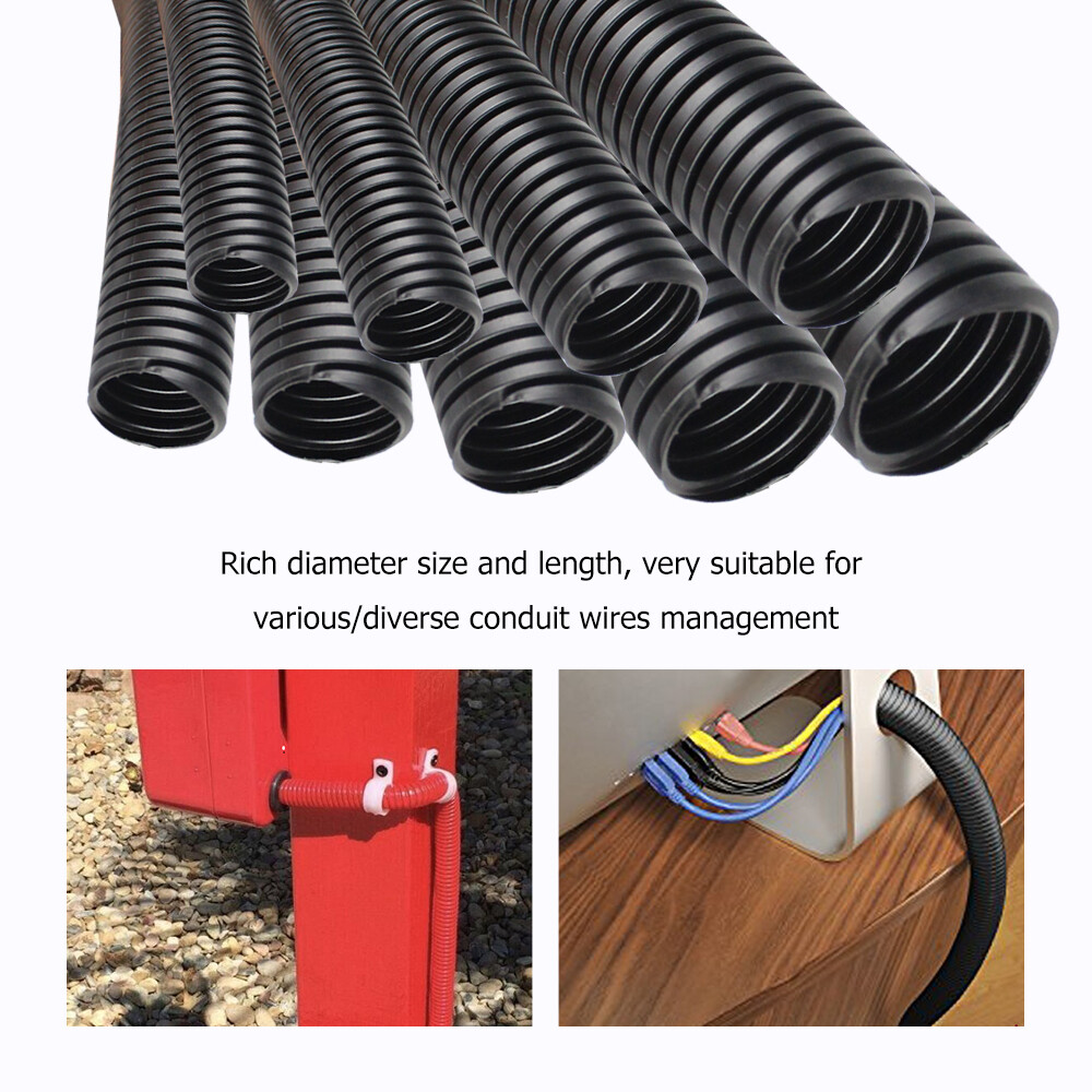 Split Wire Loom A/C line Flexible Conduit Black Heat Resistant Corrugated Tubing