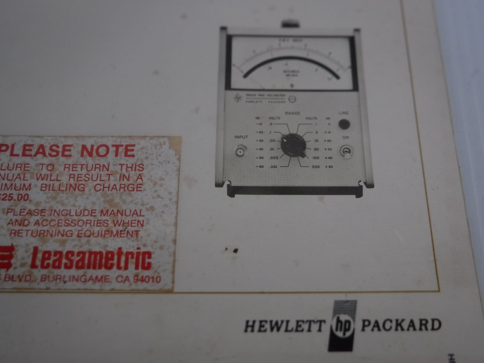 Hewlett Packard 3400A RMS Voltmeter Manual 03400-90008