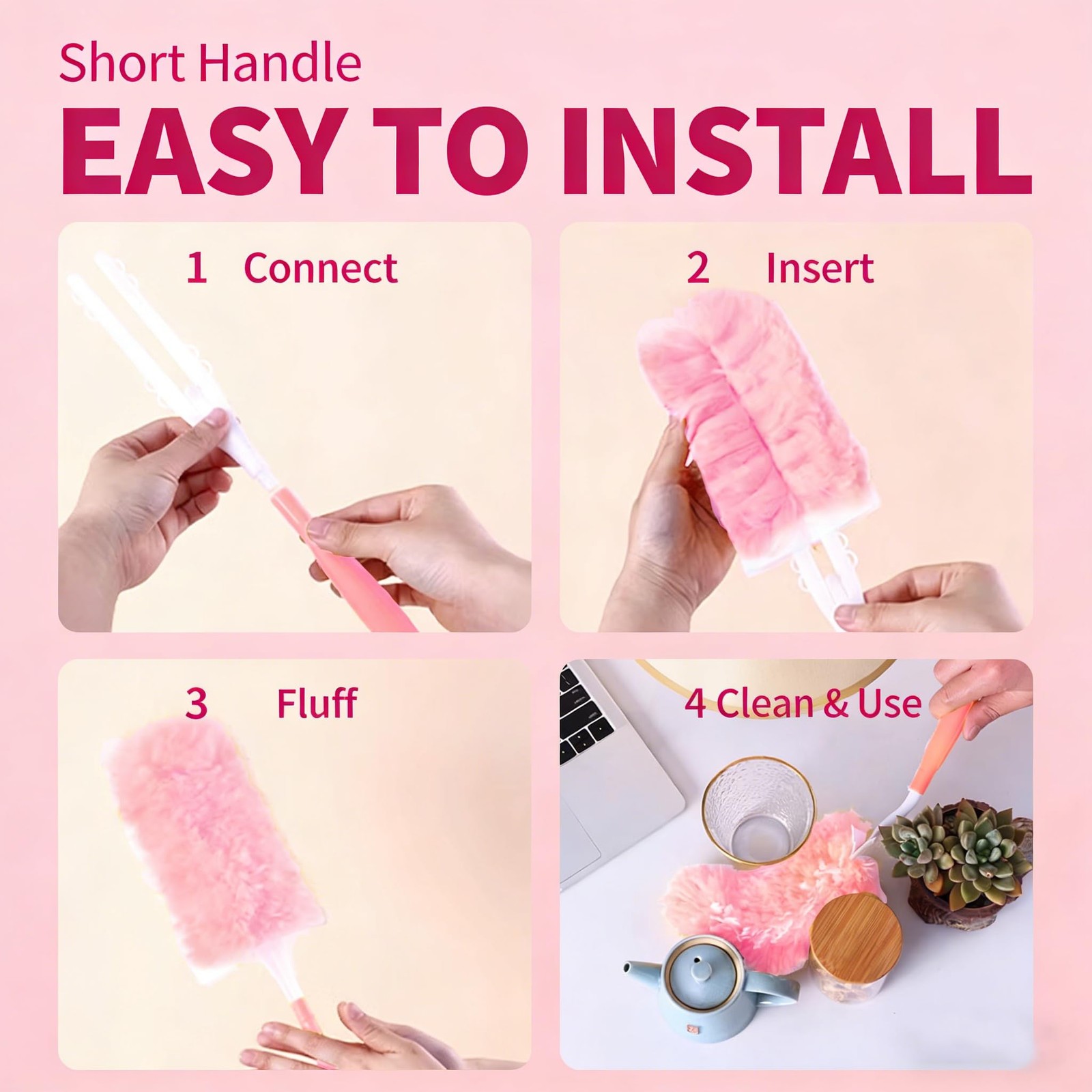 Pink Duster Refill for Swiffer Duster, 30 Count 30 & 1 Handle (Pink)