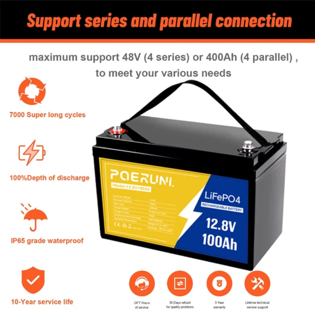 12V 100Ah LiFePO4 Lithium Battery with 100A BMS for RV Marine Trolling Off-grid
