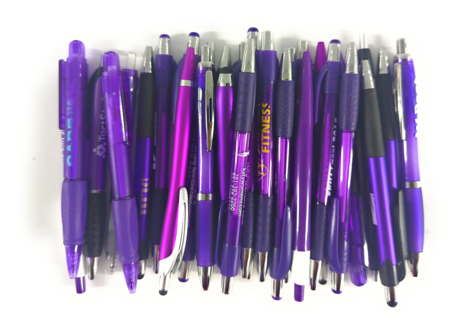 30ct Mixed Lot Misprint Retractable Click Pens: PURPLE/ VIOLET/ LAVENDER/ PLUM