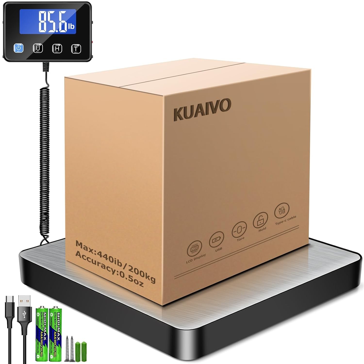 Shipping Scale, 440lb/0.35oz High Accurate Digital Postal Scale with Hold/Tare F