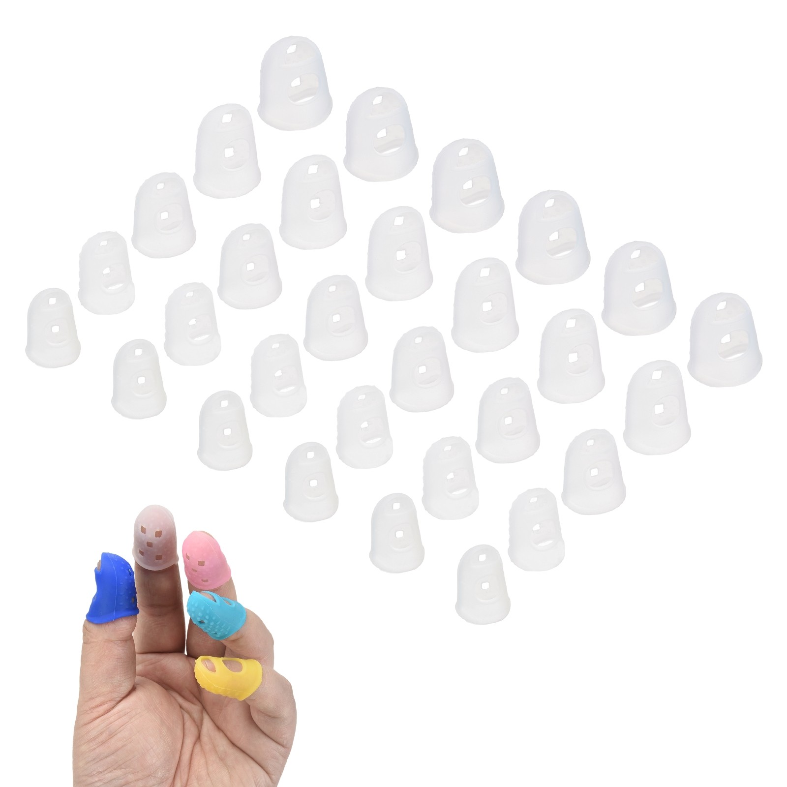 30 Pcs Silicone Finger Tips, 18/20/21.5/23/25mm Reinforced Finger, Translucent