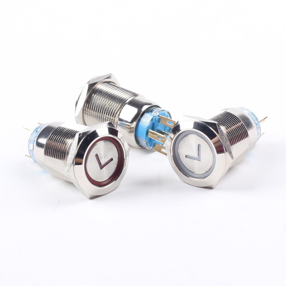 19mm Arrow L Type Momentary Push Button LED Latching Car Waterproof Illuminated