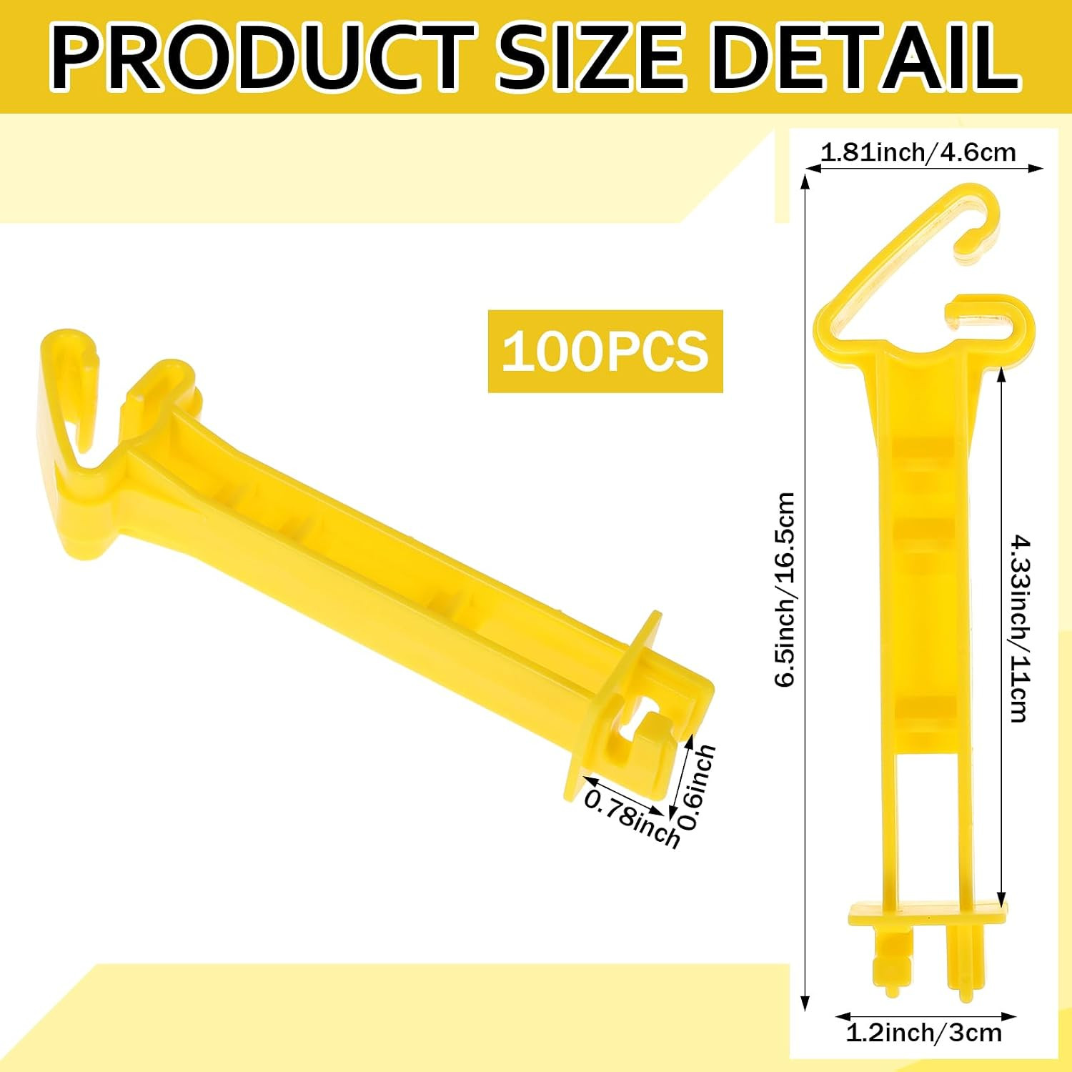 100 Pack T Post Insulators – 5 Inch Yellow Plastic Electric Fence Insulators, Sn