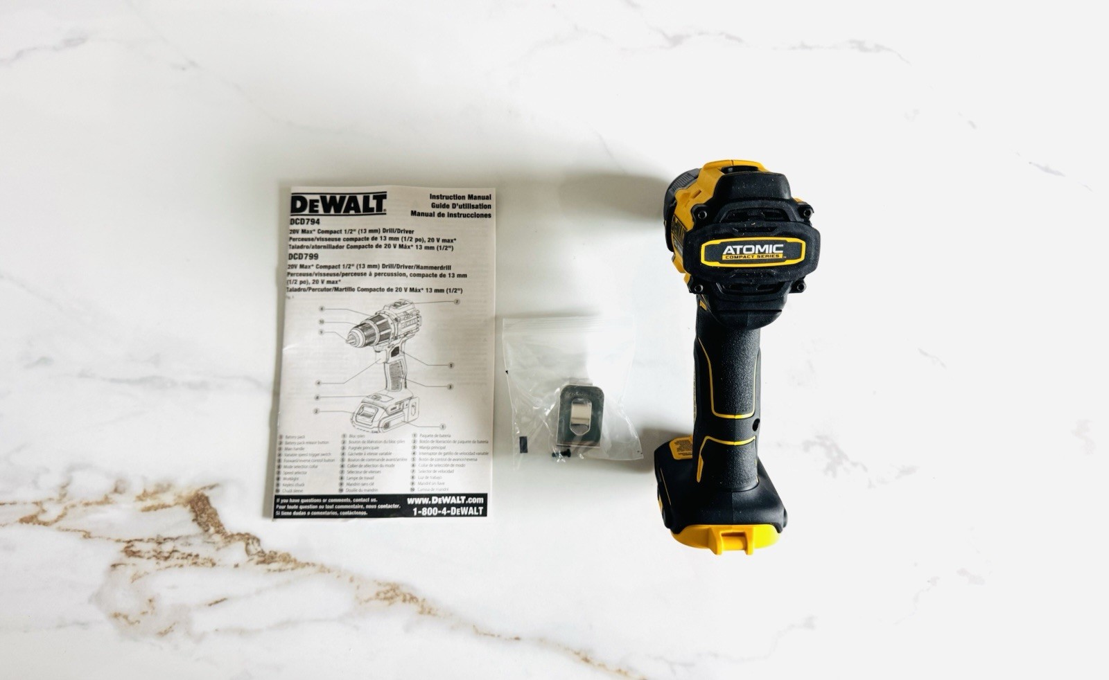 New DeWalt Genuine DCD799B ATOMIC COMPACT 20V Brushless 1/2” Hammer Drill Kit