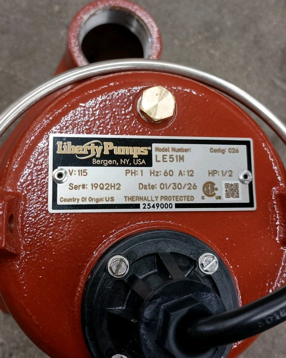 Liberty Submersible Sewage Pump Model (LE51M) 115V 1/2hp USA
