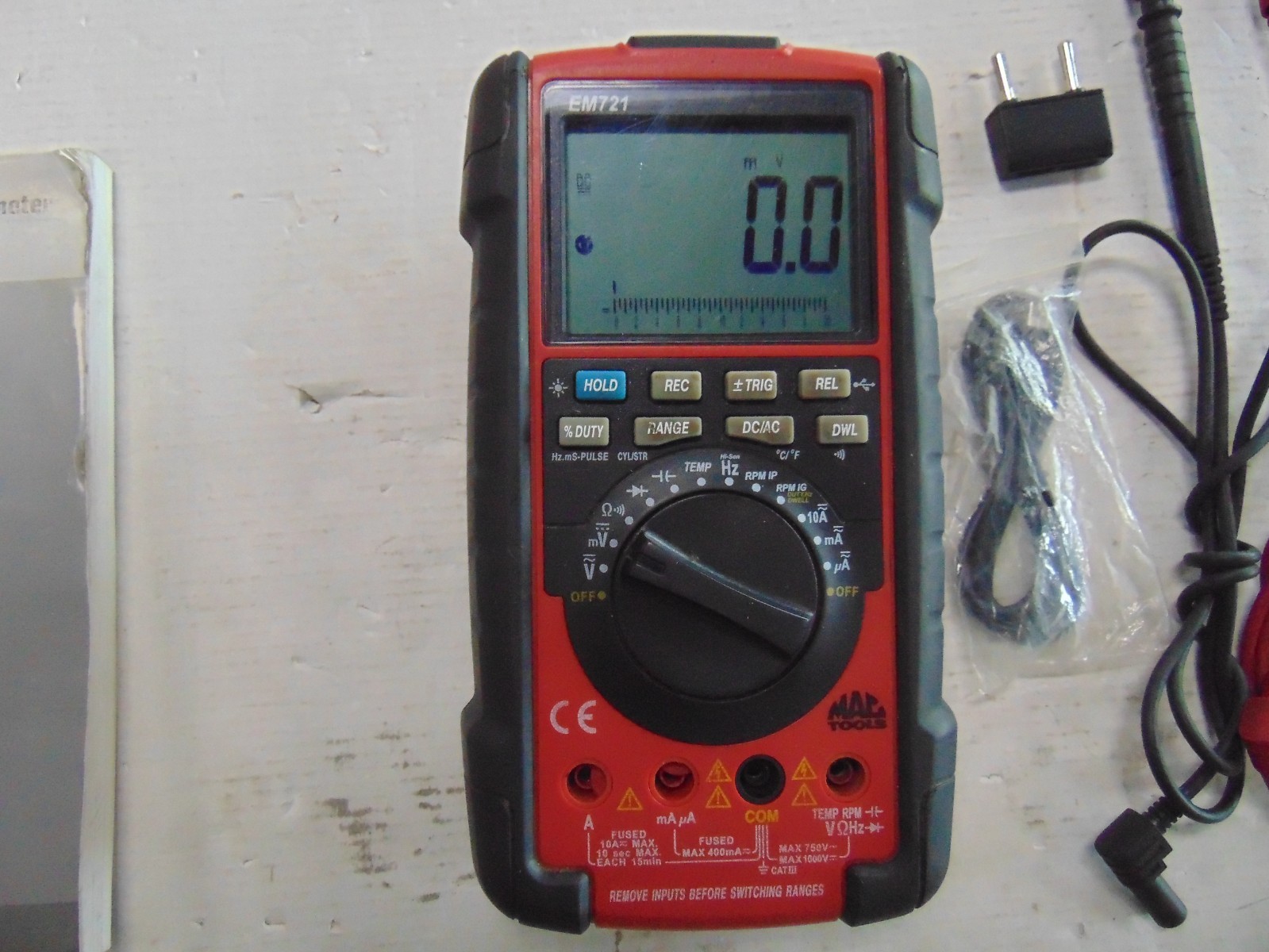 Mac Tools EM721 Digital Multimeter + Backlight, Carry Case, Leads, Book & Disc