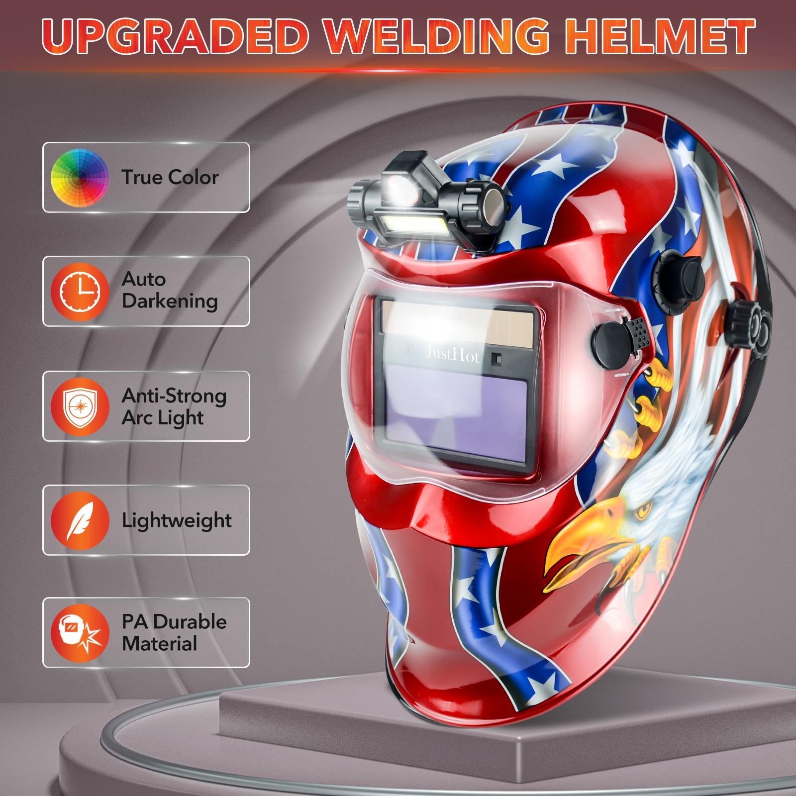 Solar Auto Darkening Welding Helmet/Hood, True Color 1/1/1/2 Clarity Grind Mode