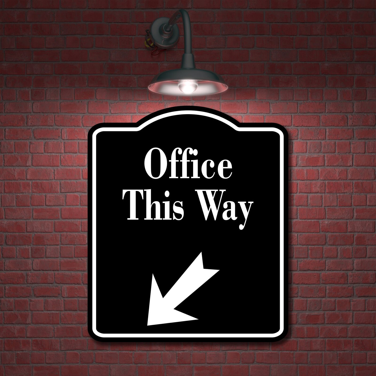 Office This Way 45 Degree Down Left Arrow BLACK Aluminum Composite Sign