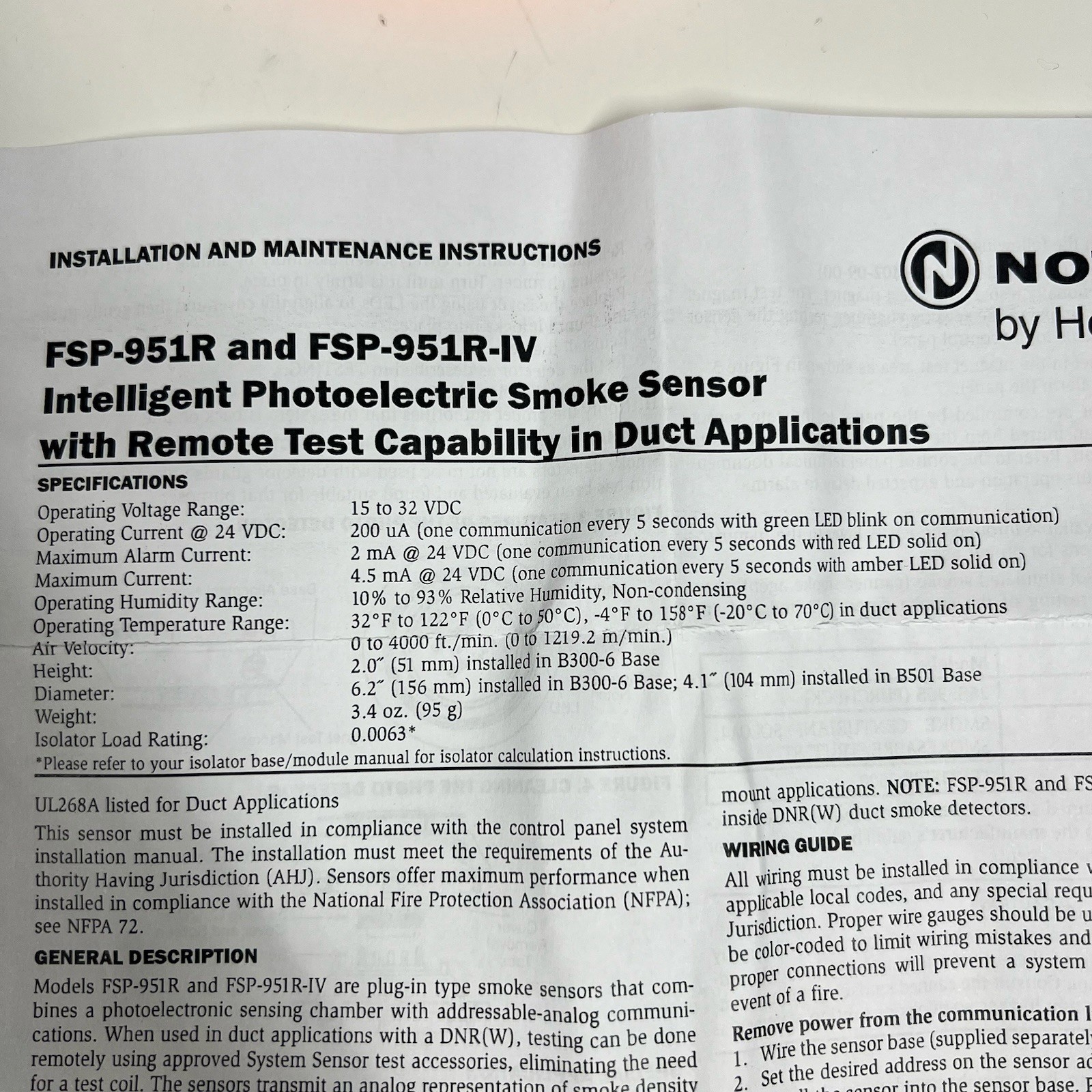 Notifier Honeywell FSP-951R White Fire Alarm Photoelectric Smoke Detector NEW
