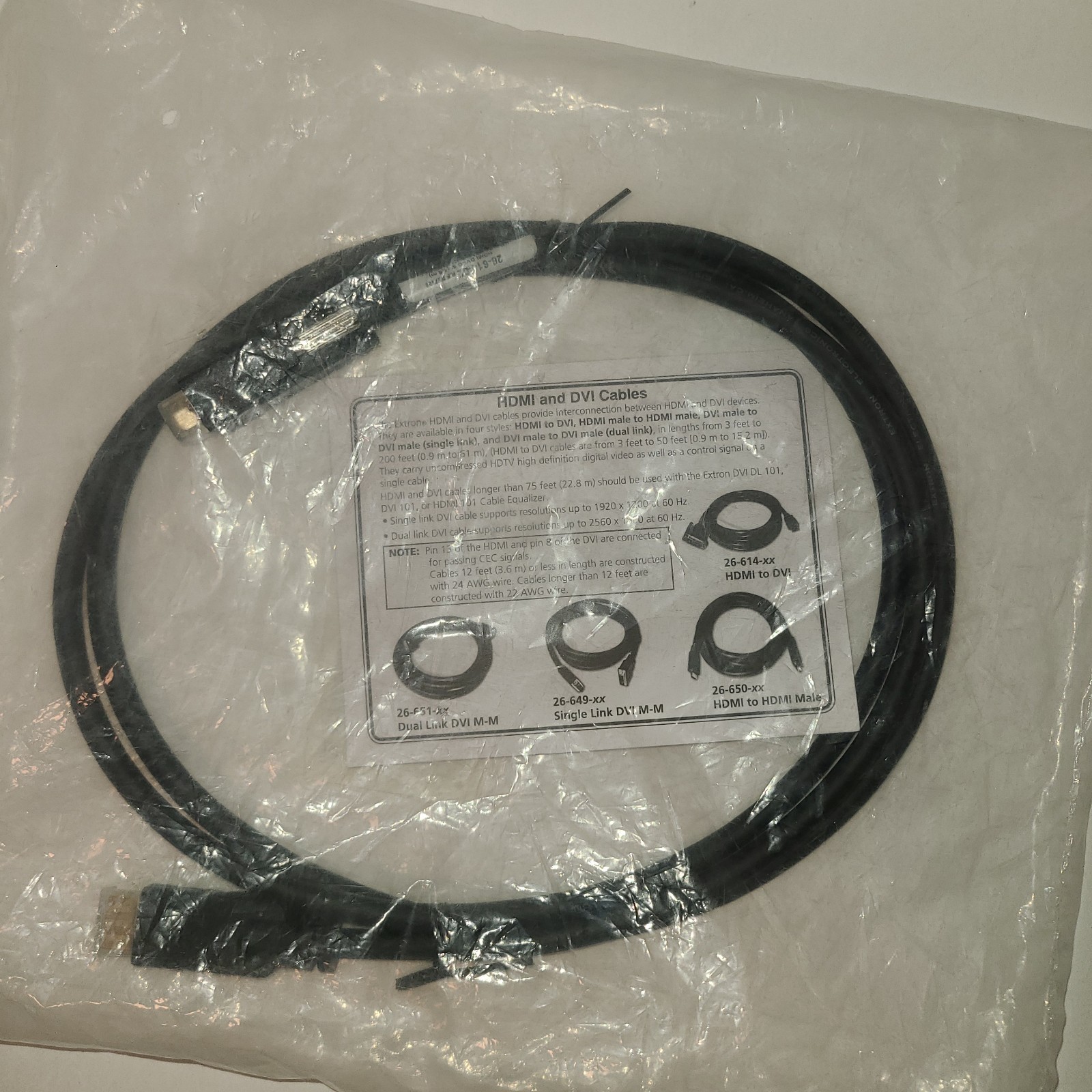 Extron HDMI to DVI-D 6 Ft 26-614-02 – Brand New Sealed High End Cable