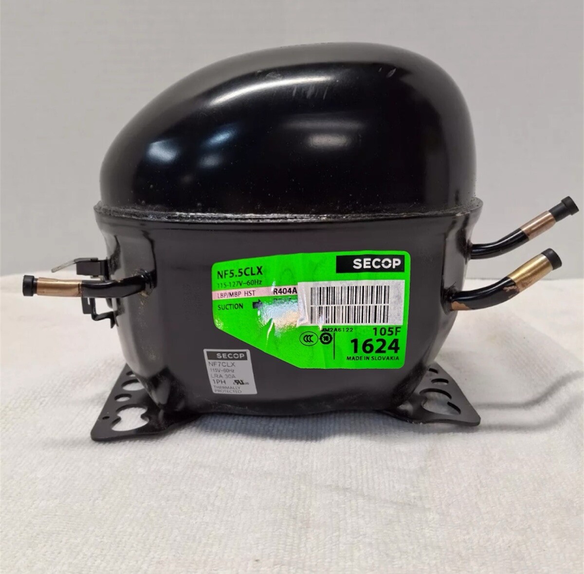 Secop NF5.5CLX R404a R507 Refrigeration Compressor LBP 1624 BTU MBP 115V 1/3 HP